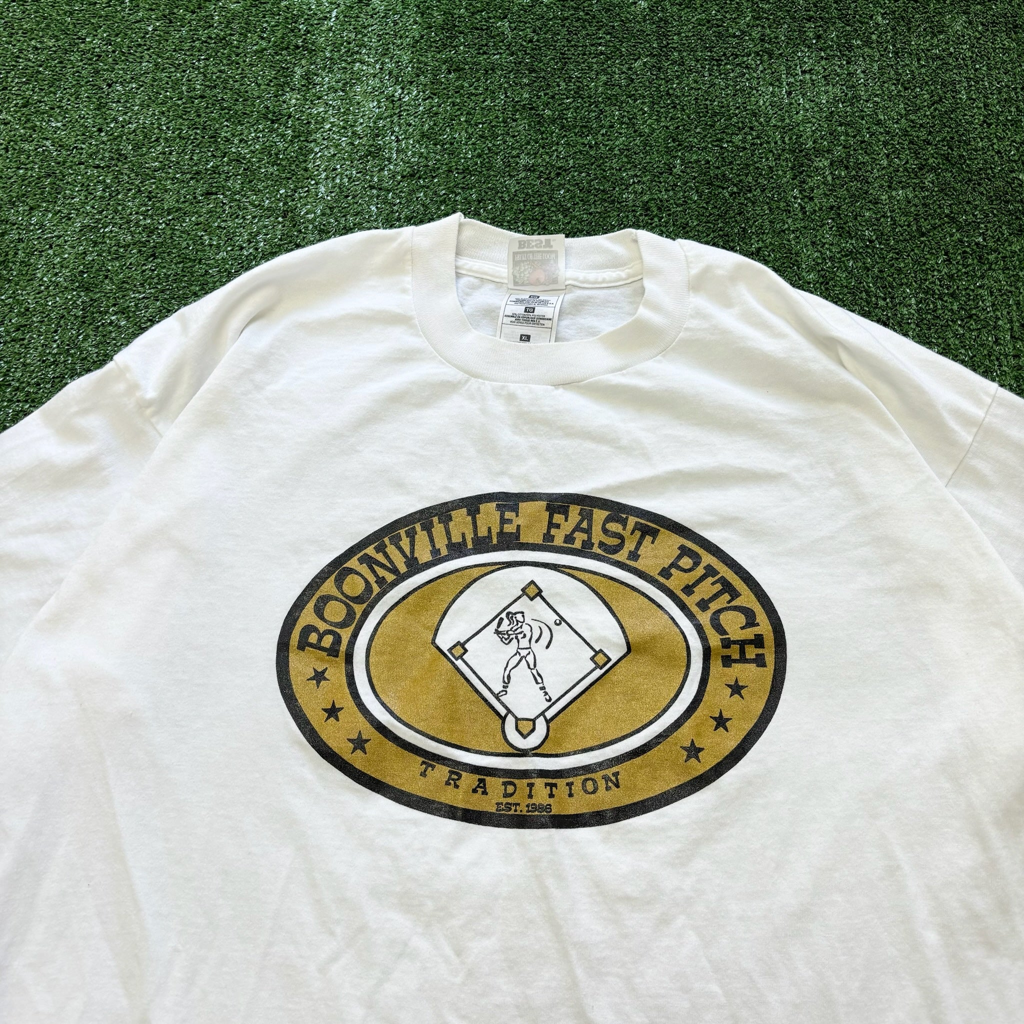 Vintage T Shirt Mens Large White Single Stitch Graphic Print 90s USA Baseball