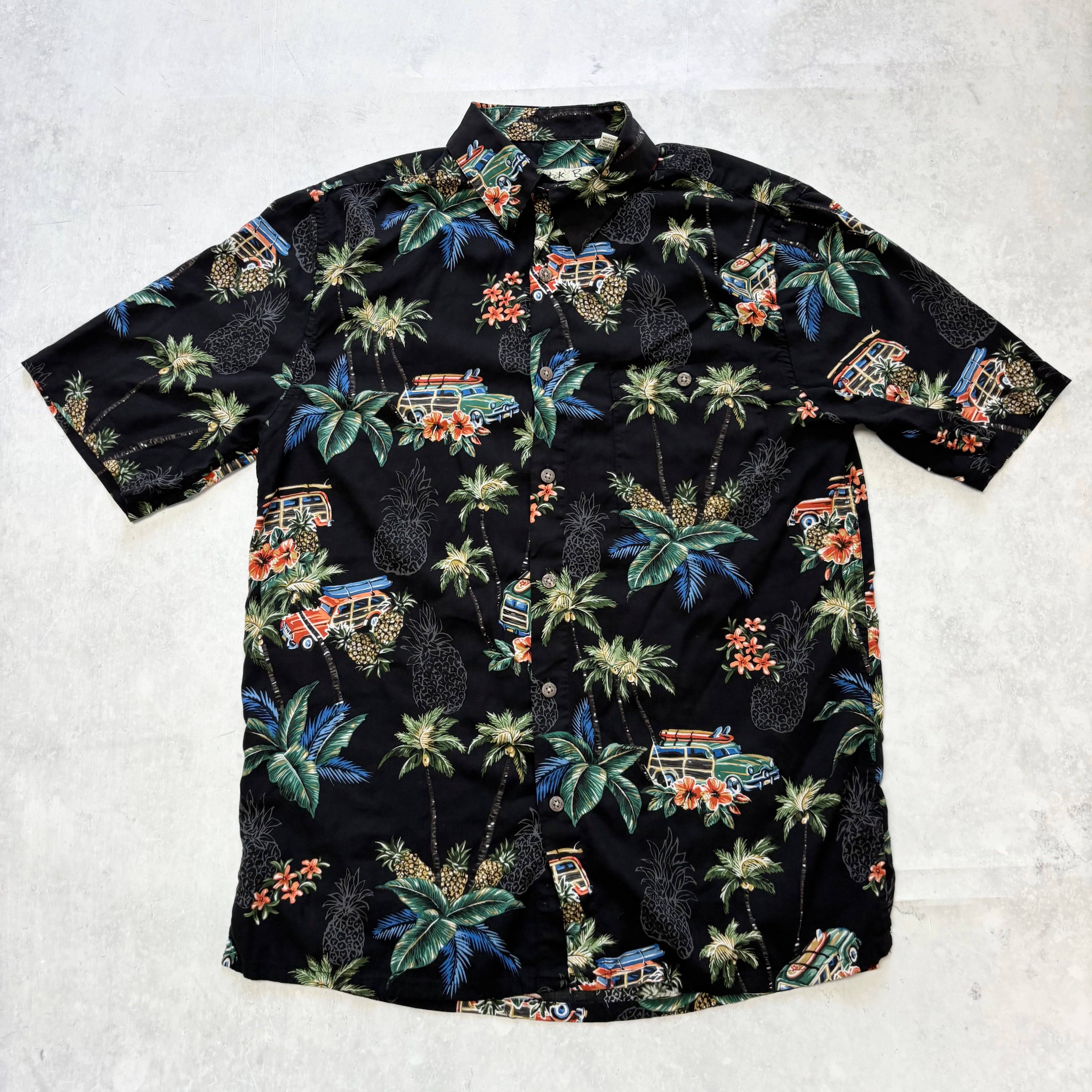 Vintage Hawaiian Shirt Mens Small Black Floral Aloha Short Sleeve Rayon (E)