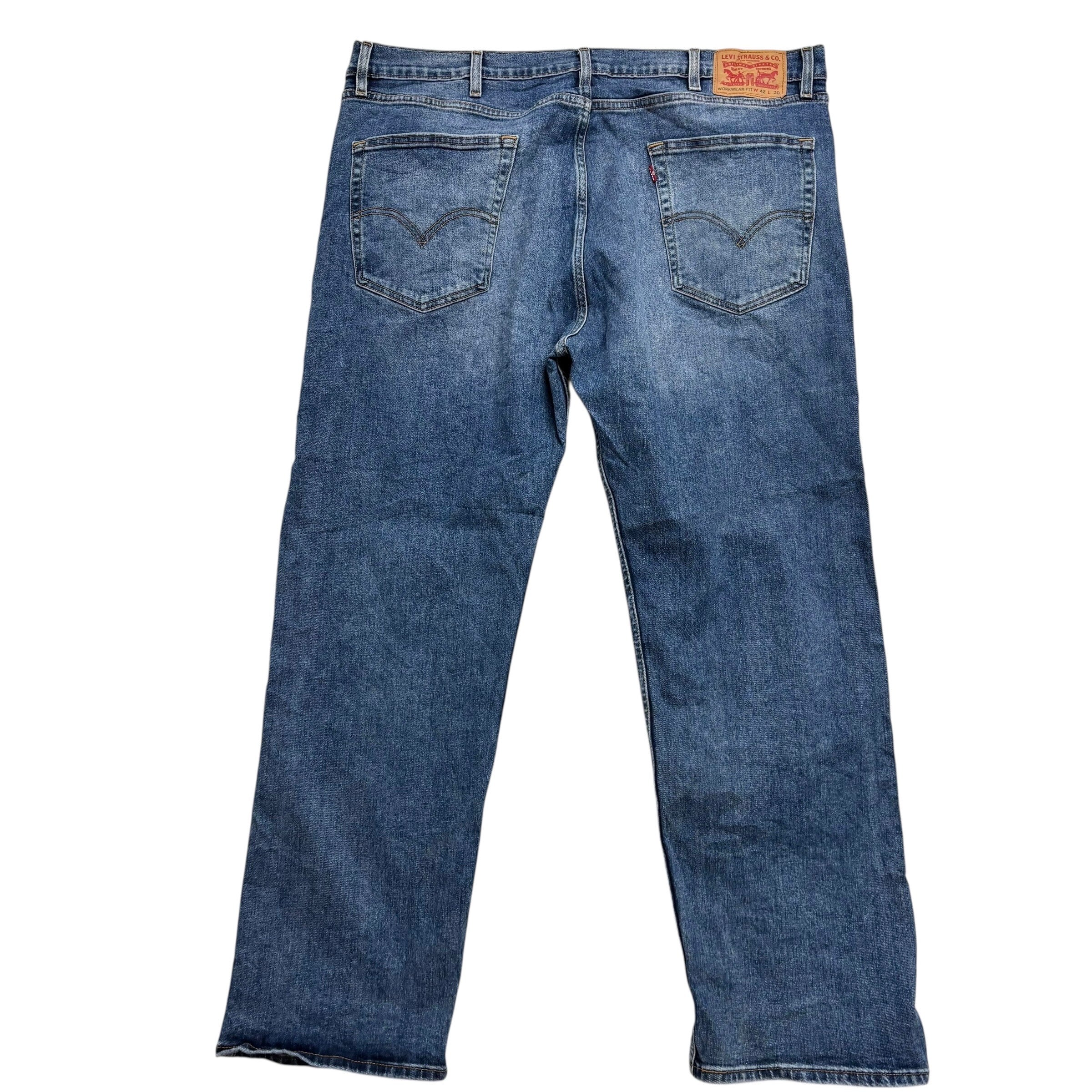 Levis Workwear Jeans W42 L30 Mens Mid Blue Regular Straight Fit Stretch Denim (E)
