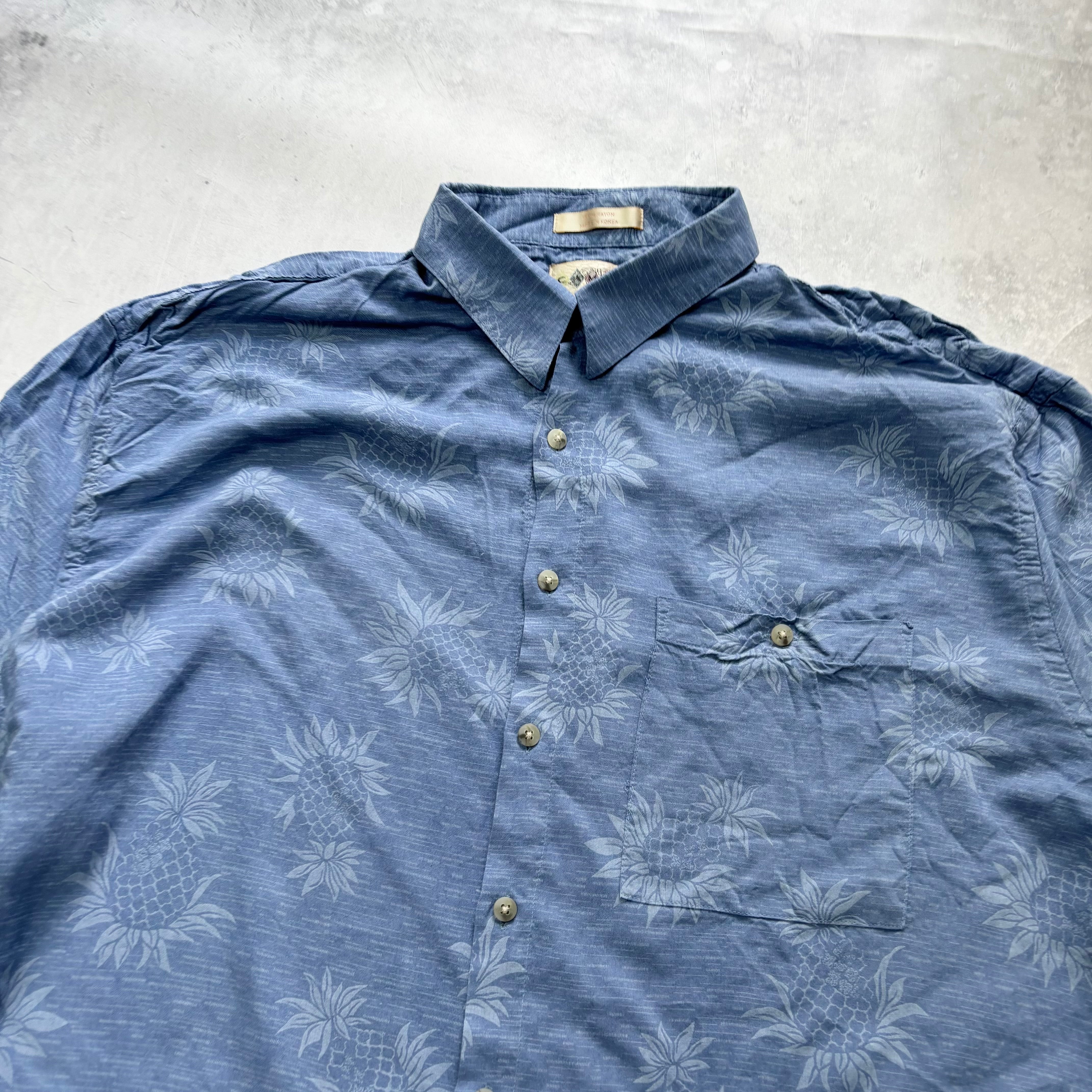 Vintage Hawaiian Shirt Mens XL Blue Floral Aloha Short Sleeve Rayon (E)