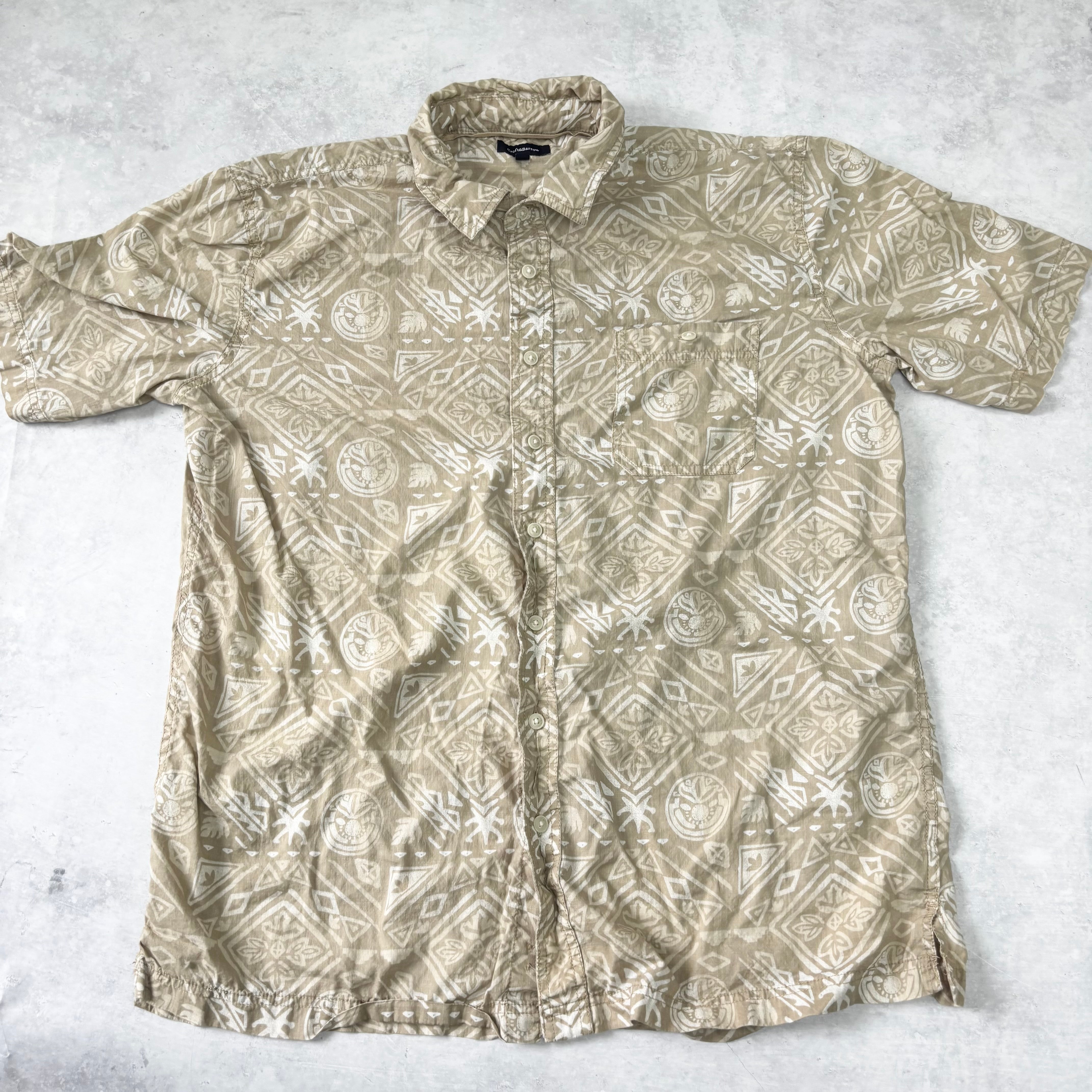 Hawaiian Shirt Mens XL Beige Tan Floral Aloha Short Sleeve Cotton (E)