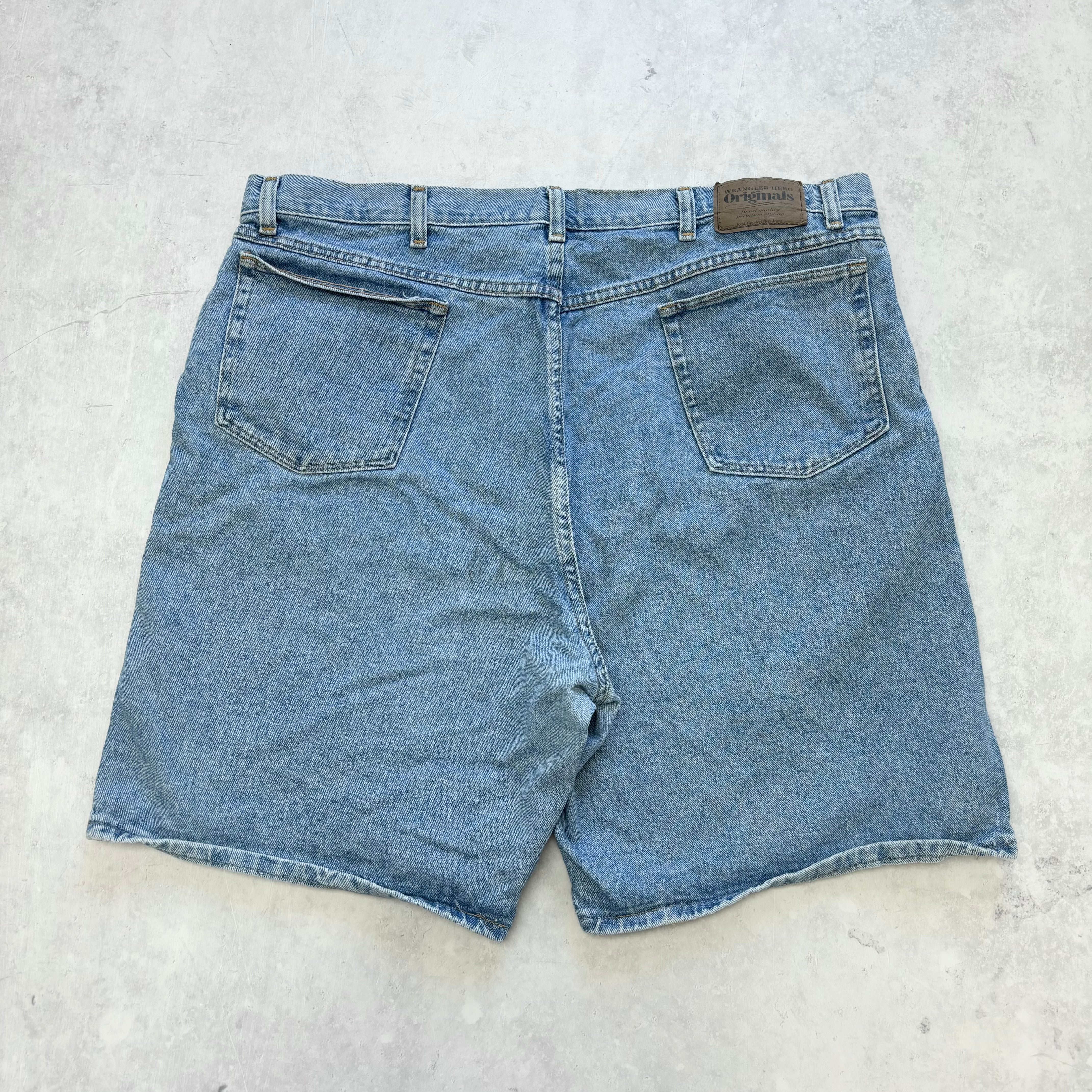 Vintage Wrangler Jorts W42 Mens Denim Shorts Light Blue Baggy Relaxed Fit