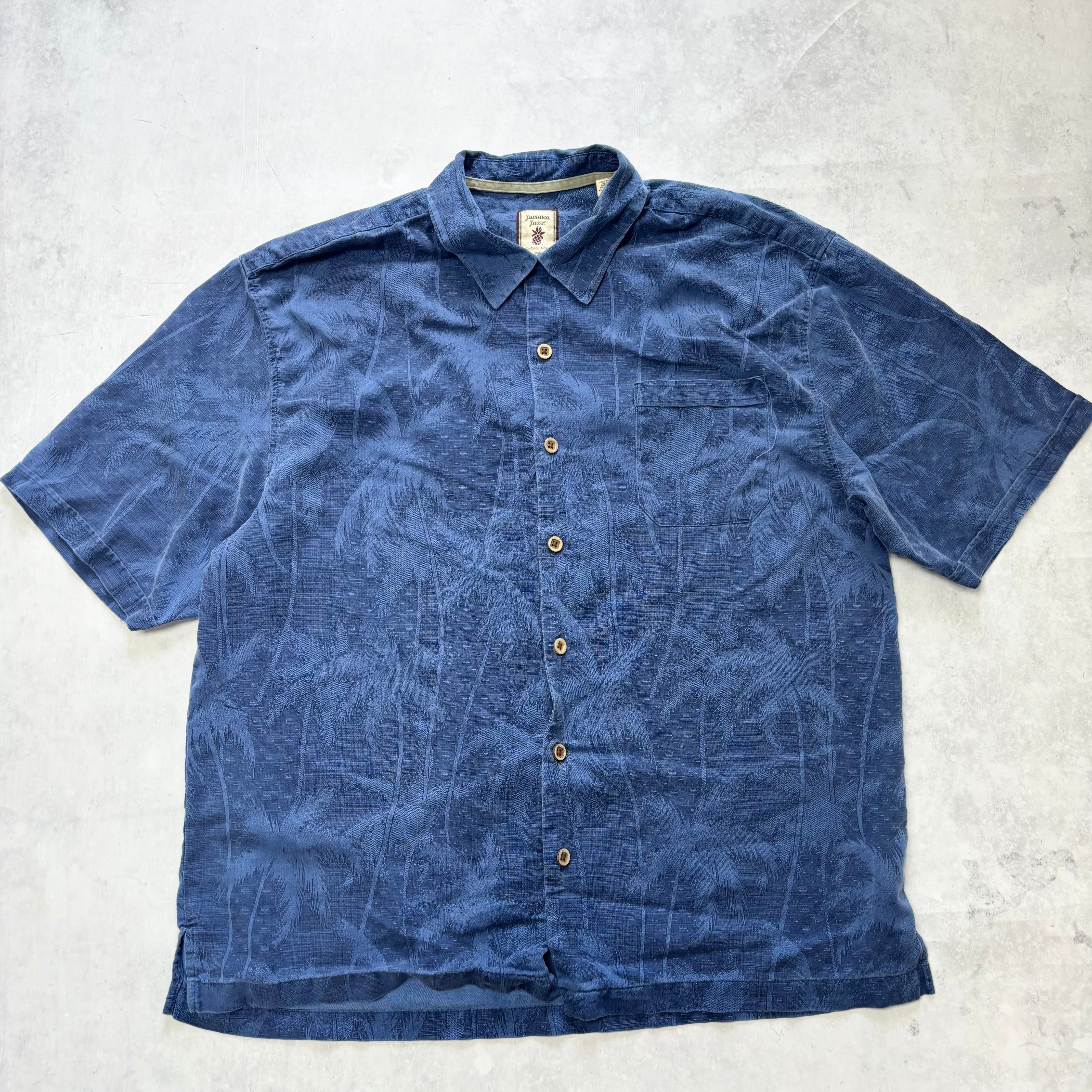 Vintage Hawaiian Shirt Mens XL Blue Floral Aloha Short Sleeve Silk (E)