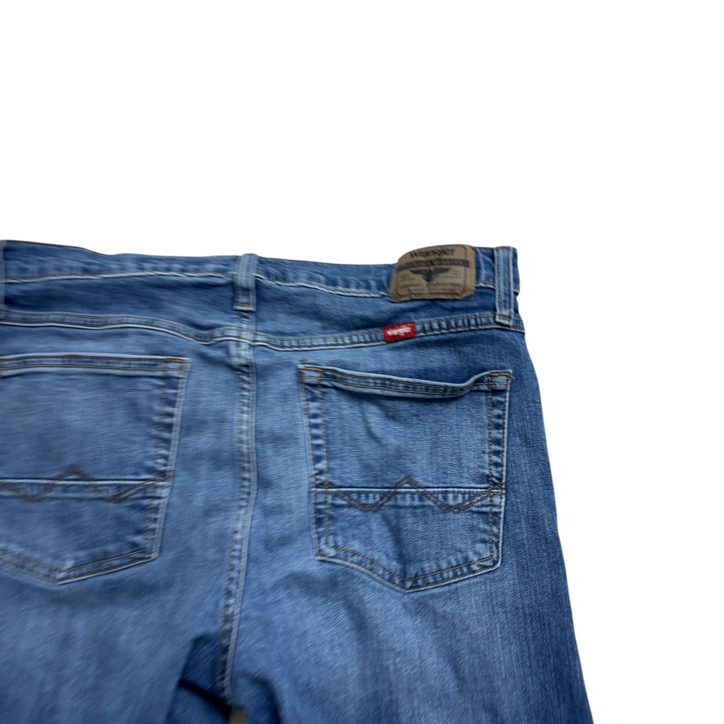 Wrangler Jeans W32 L32 Mens Mid Blue Slim Straight Fit Stretch Denim (E)