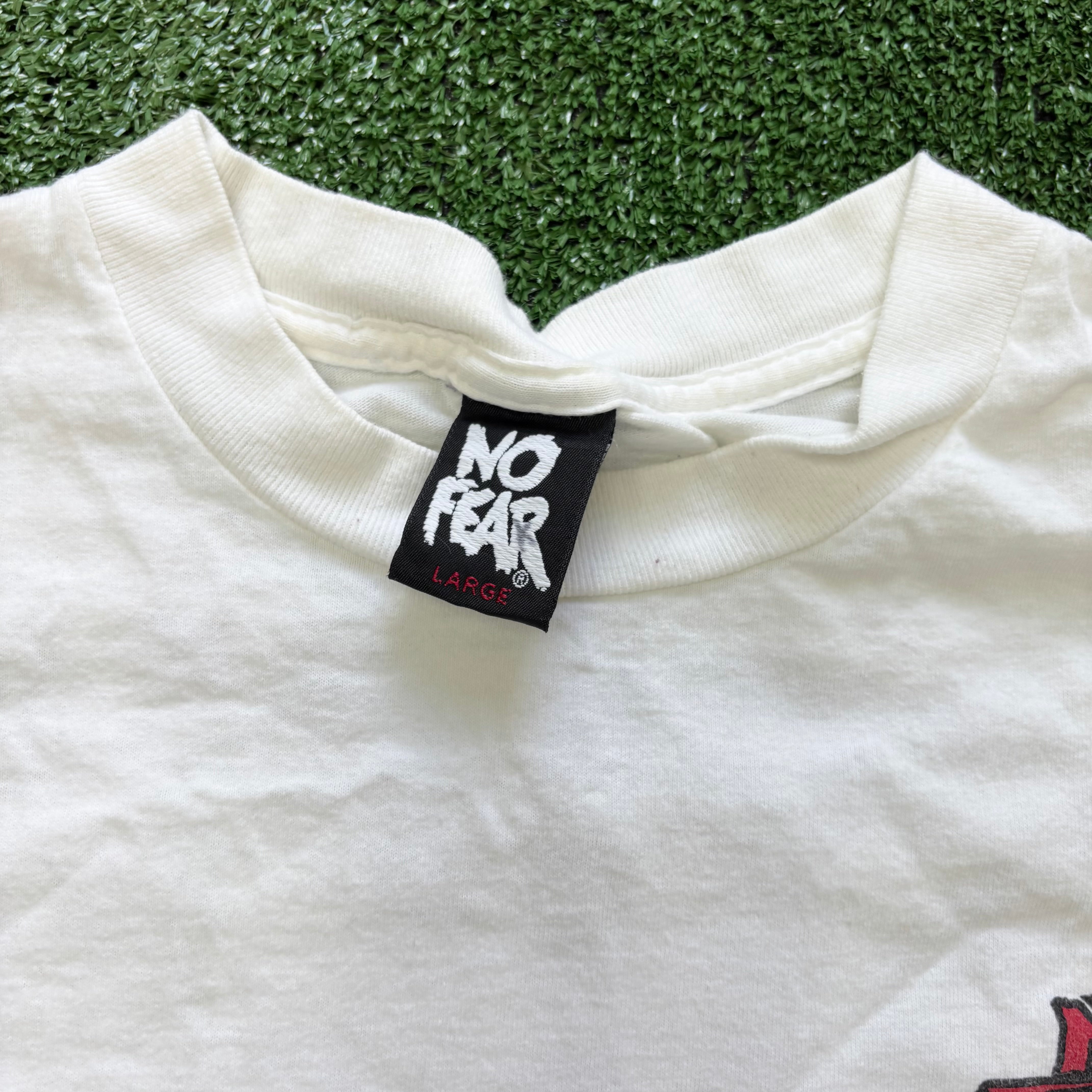 Vintage No Fear T Shirt Mens Large White Single Stitch Graphic Print 90s (E)