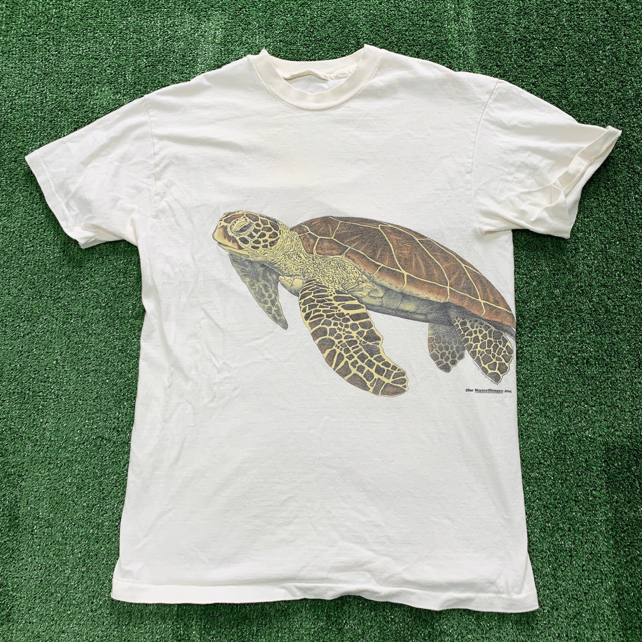 Vintage T Shirt Mens Medium Cream White Single Stitch Graphic Print 90s Turtles