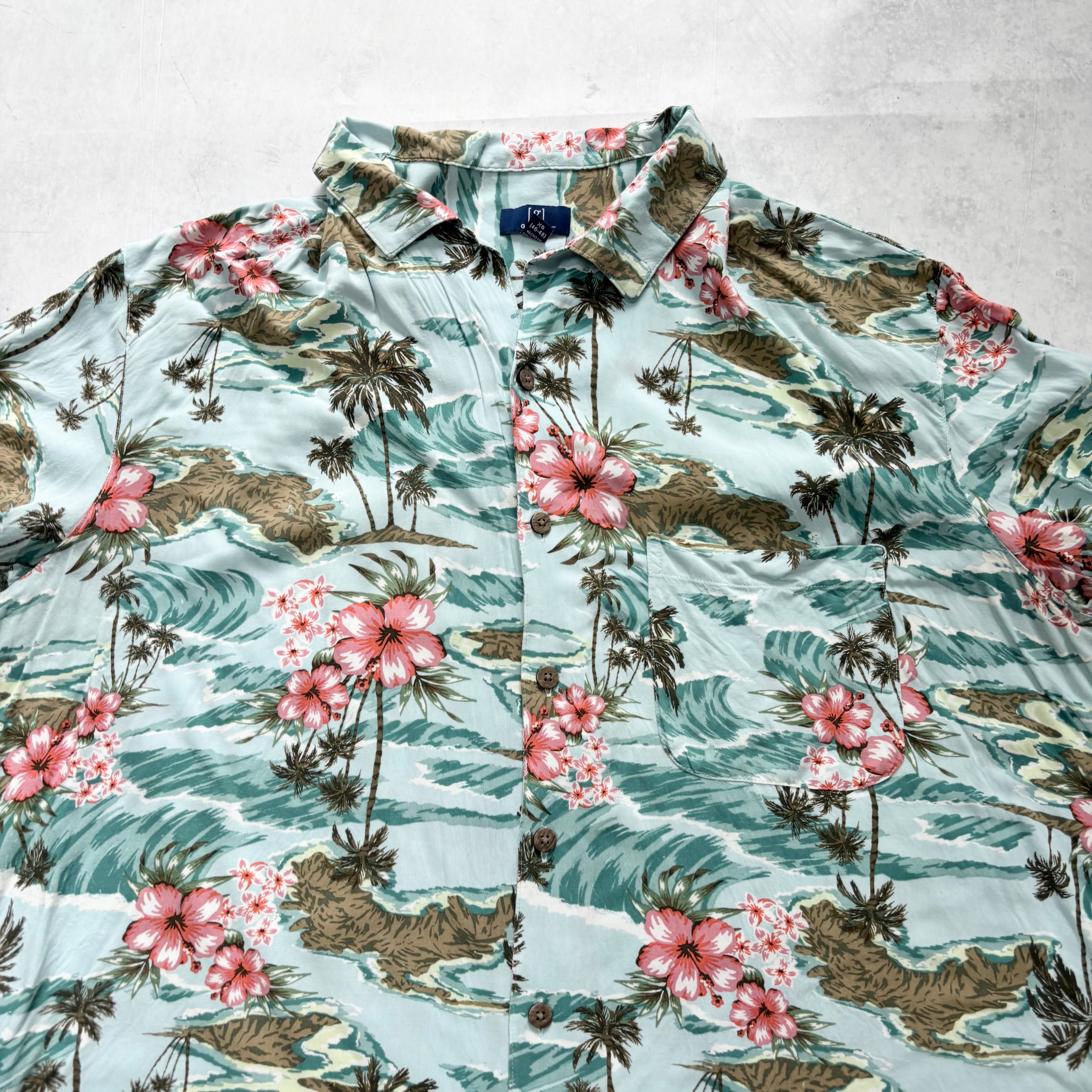 Hawaiian Shirt Mens XL Blue Floral Aloha Short Sleeve Rayon (E)