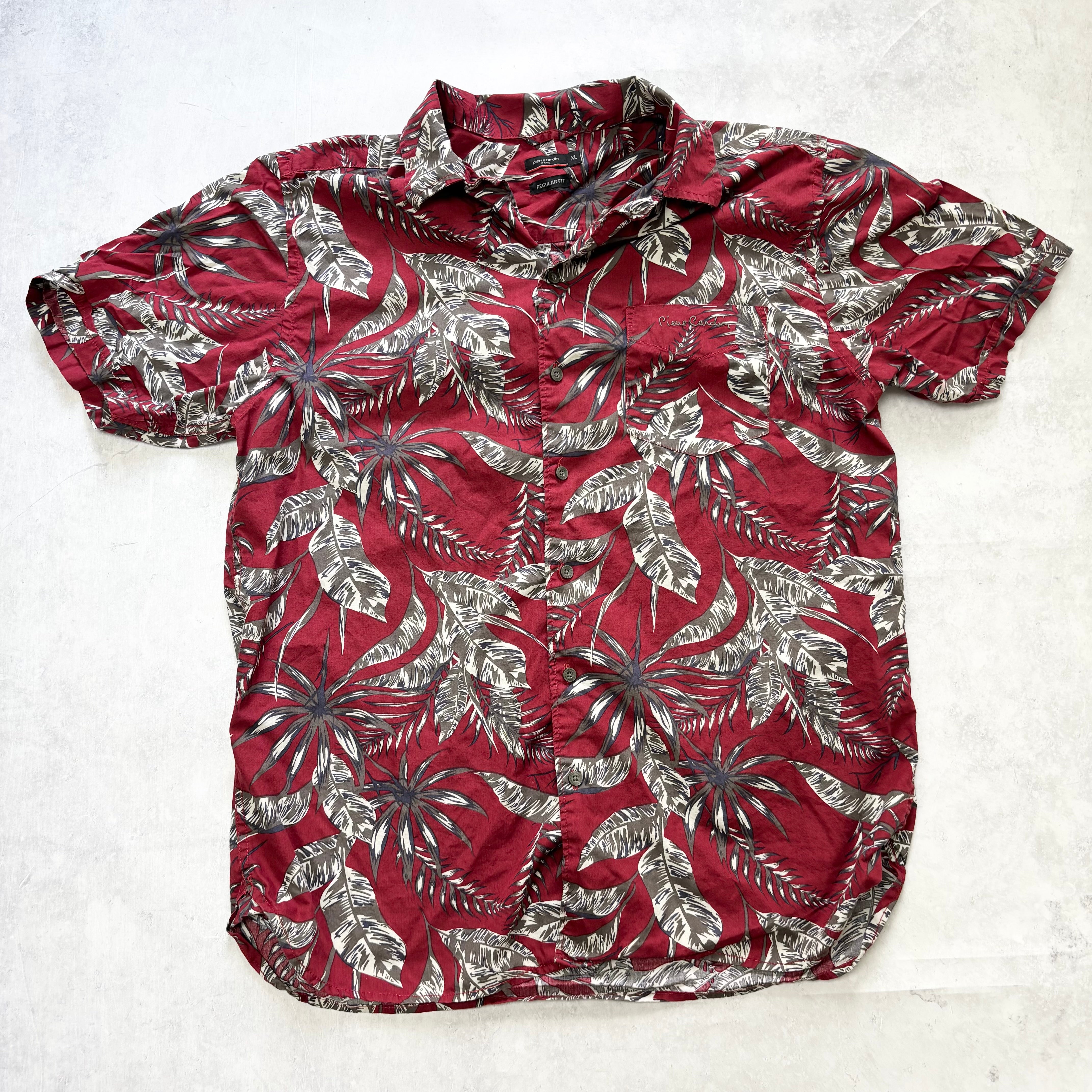 Hawaiian Shirt Mens XL Red Floral Aloha Short Sleeve Cotton Regular Fit (E)