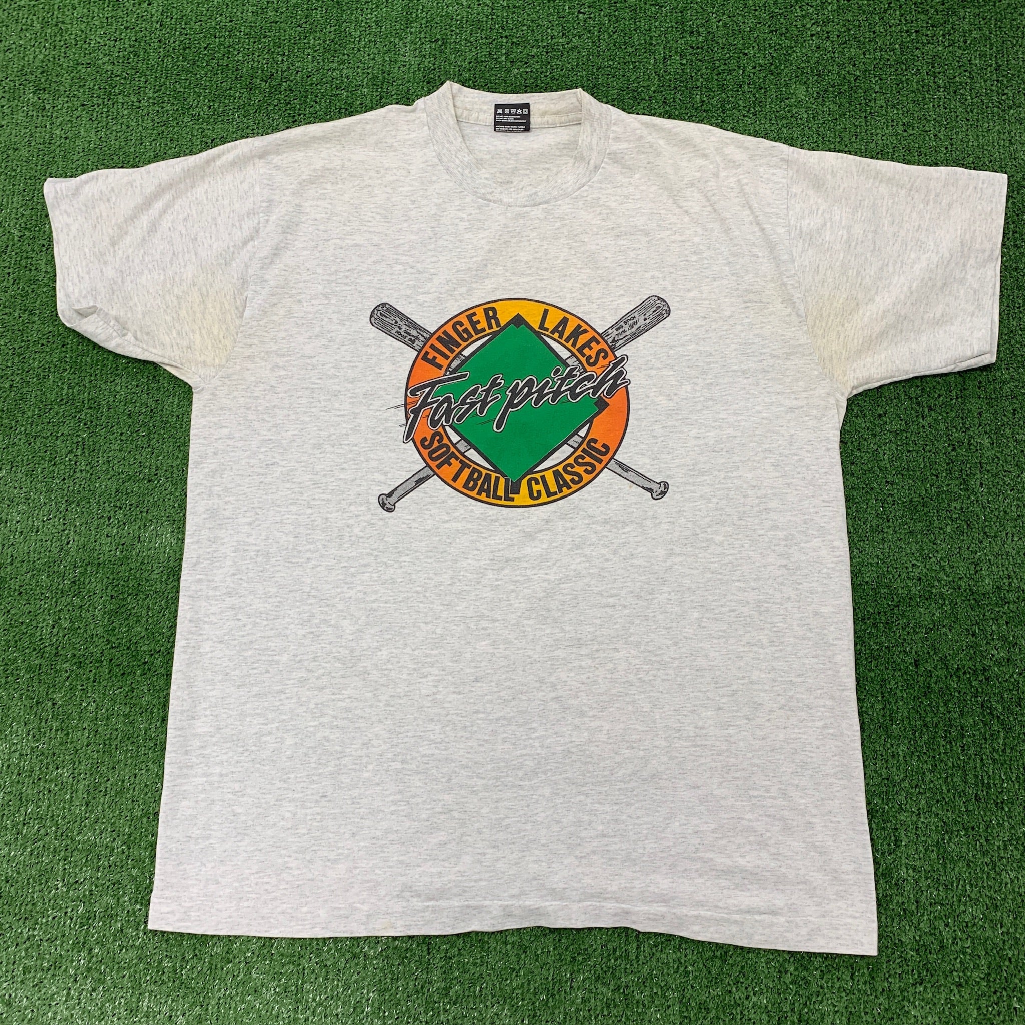 Vintage T Shirt Mens XL Grey Single Stitch Graphic Print 90s USA Softball