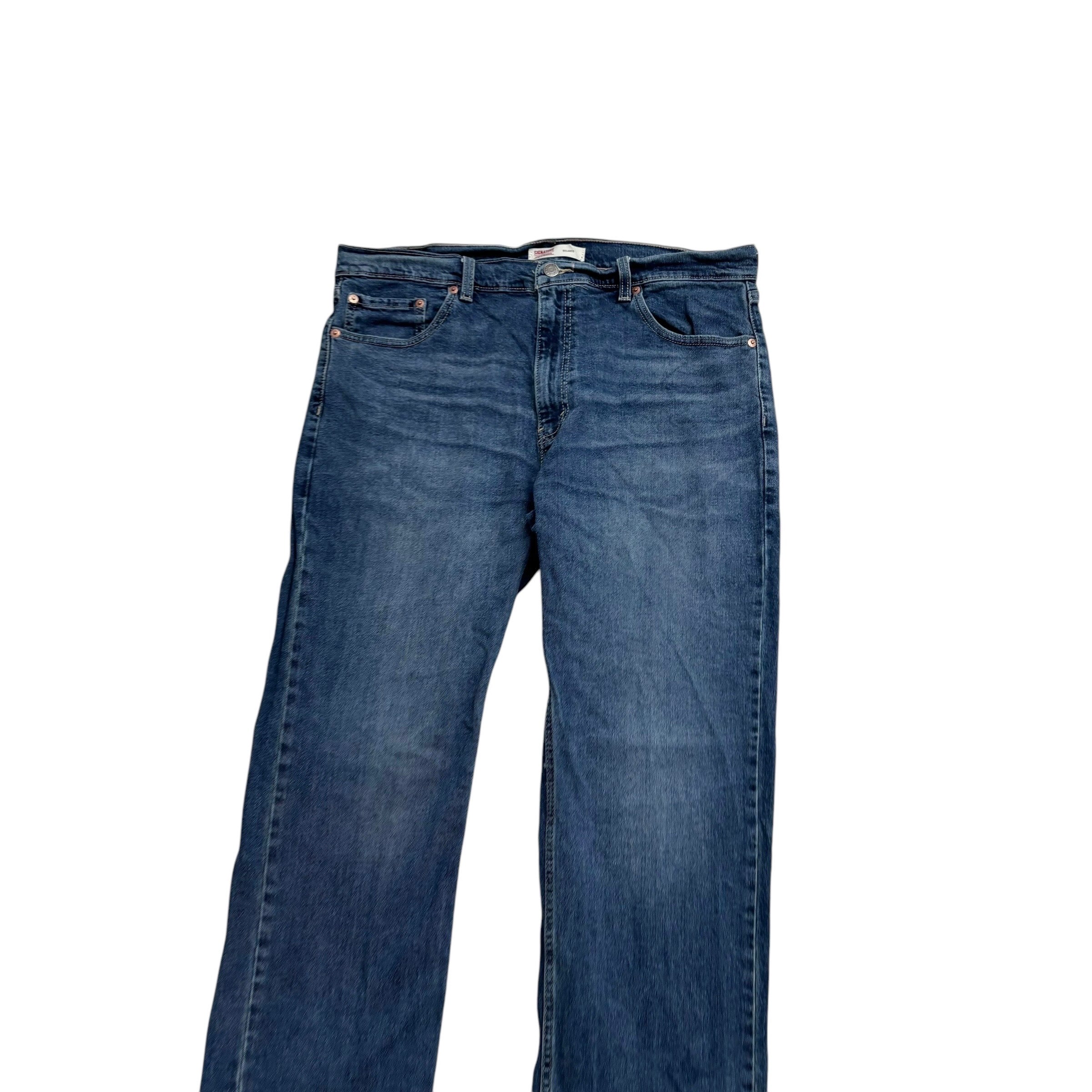 Levis Signature Jeans W36 L29 Mens Mid Blue Relaxed Straight Fit Stretch Denim (E)