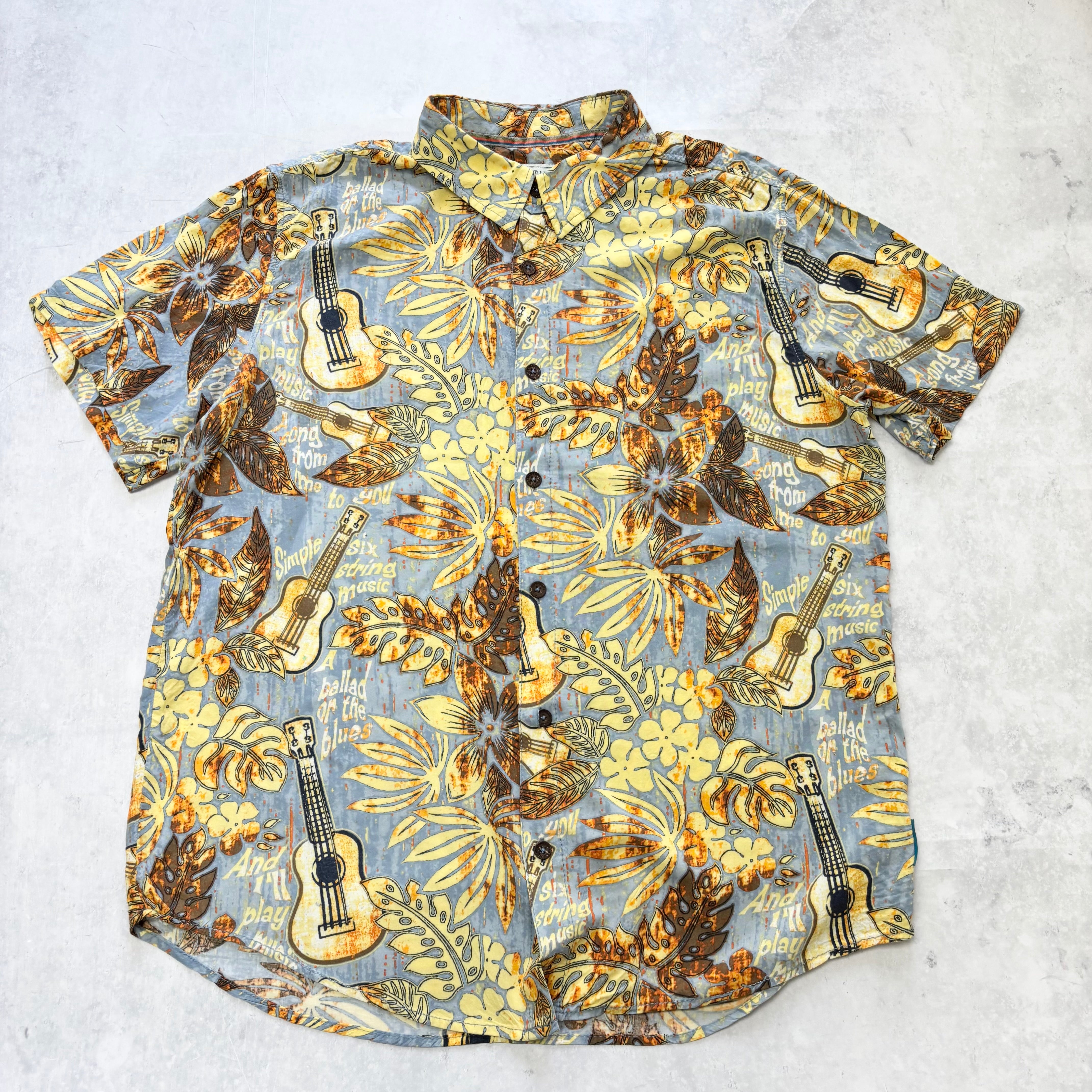 Hawaiian Shirt Mens XL Blue Floral Aloha Short Sleeve Rayon (E)