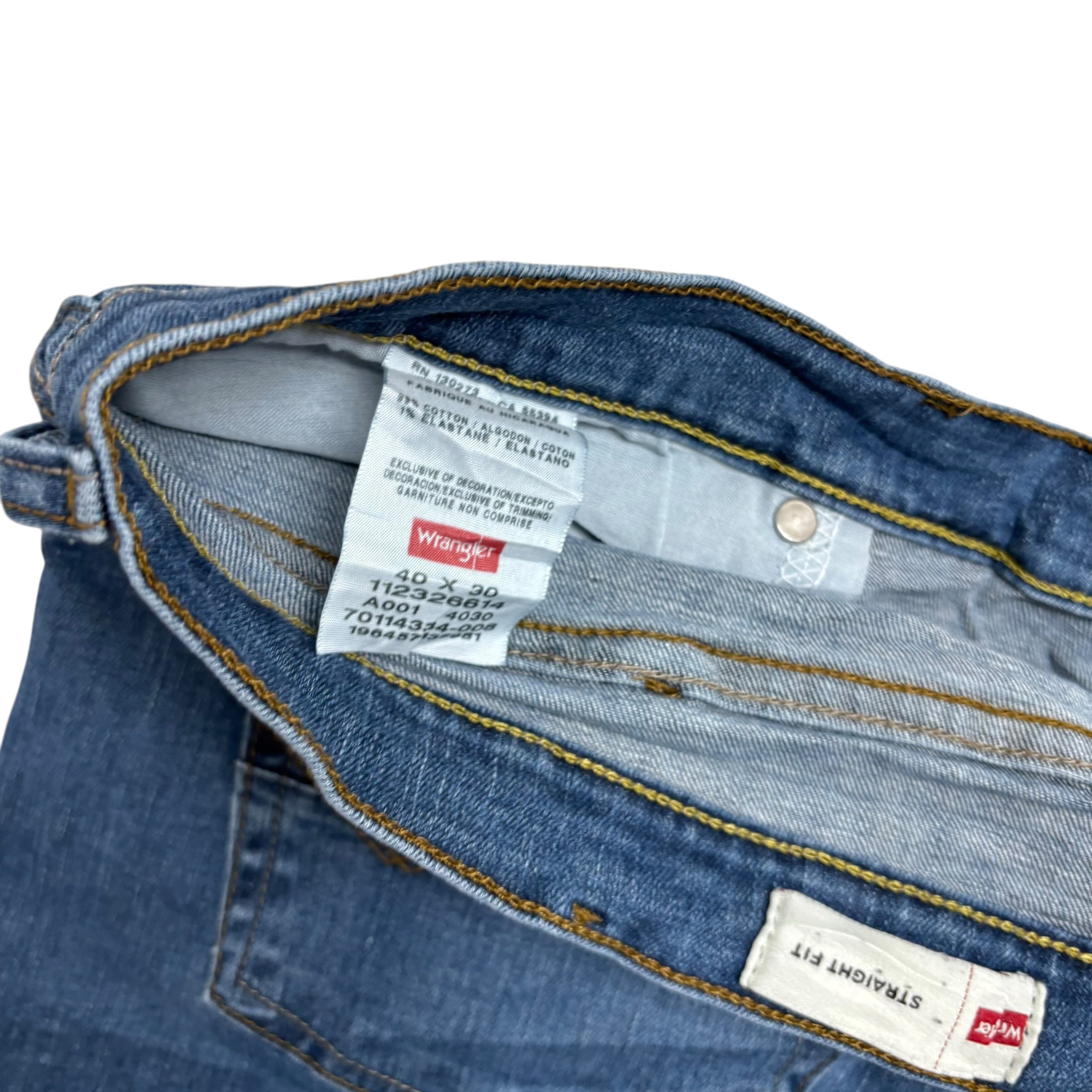 Wrangler Jeans W40 L26 Mens Mid Blue Regular Straight Fit Stretch Denim (E)