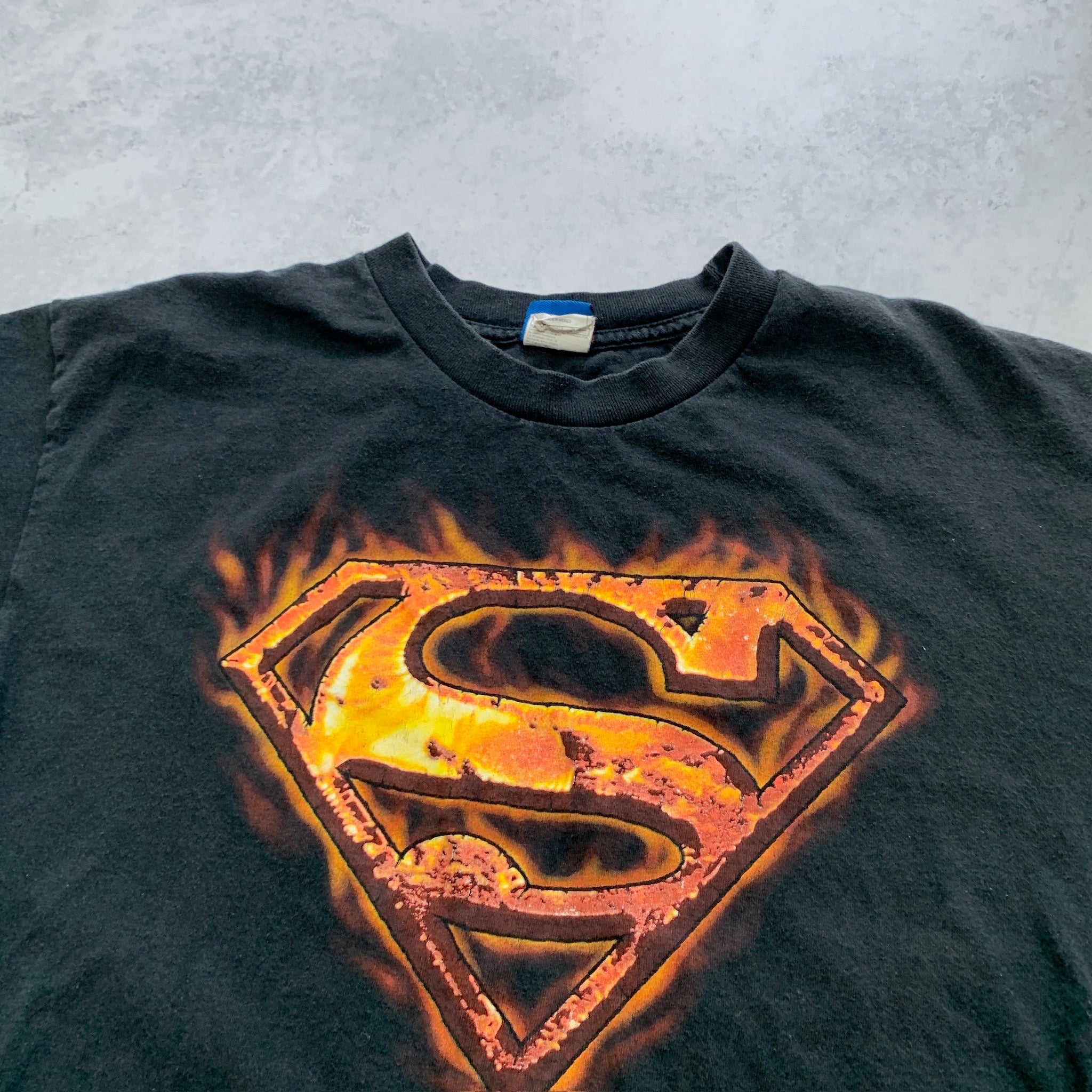 Vintage T Shirt Mens Medium Black Superman Graphic Print Logo Movie DC Comics