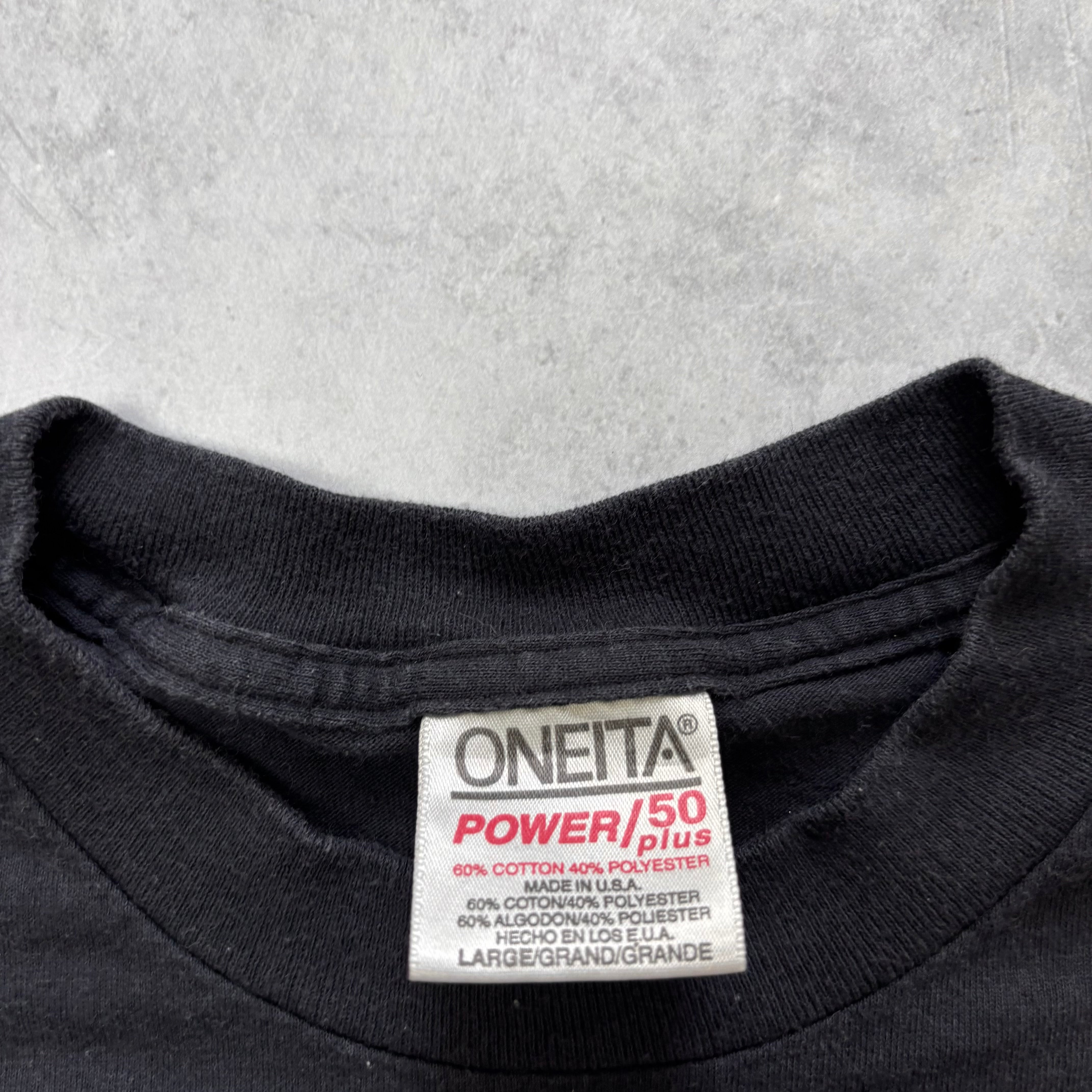 Vintage T Shirt Mens Medium Black Single Stitch Graphic Print 90s USA
