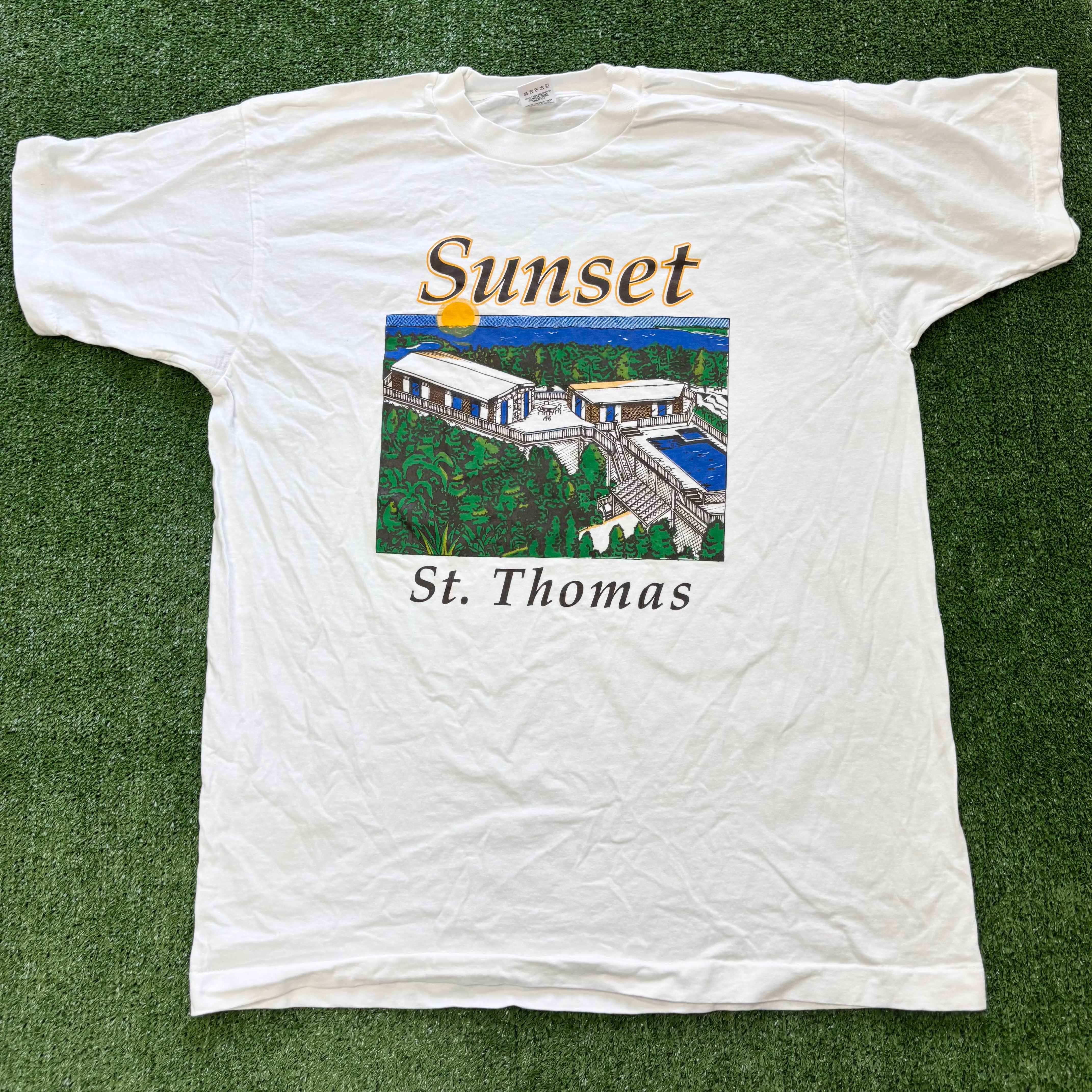 Vintage T Shirt Mens XL White Single Stitch Graphic Print 90s USA Tourist (E)