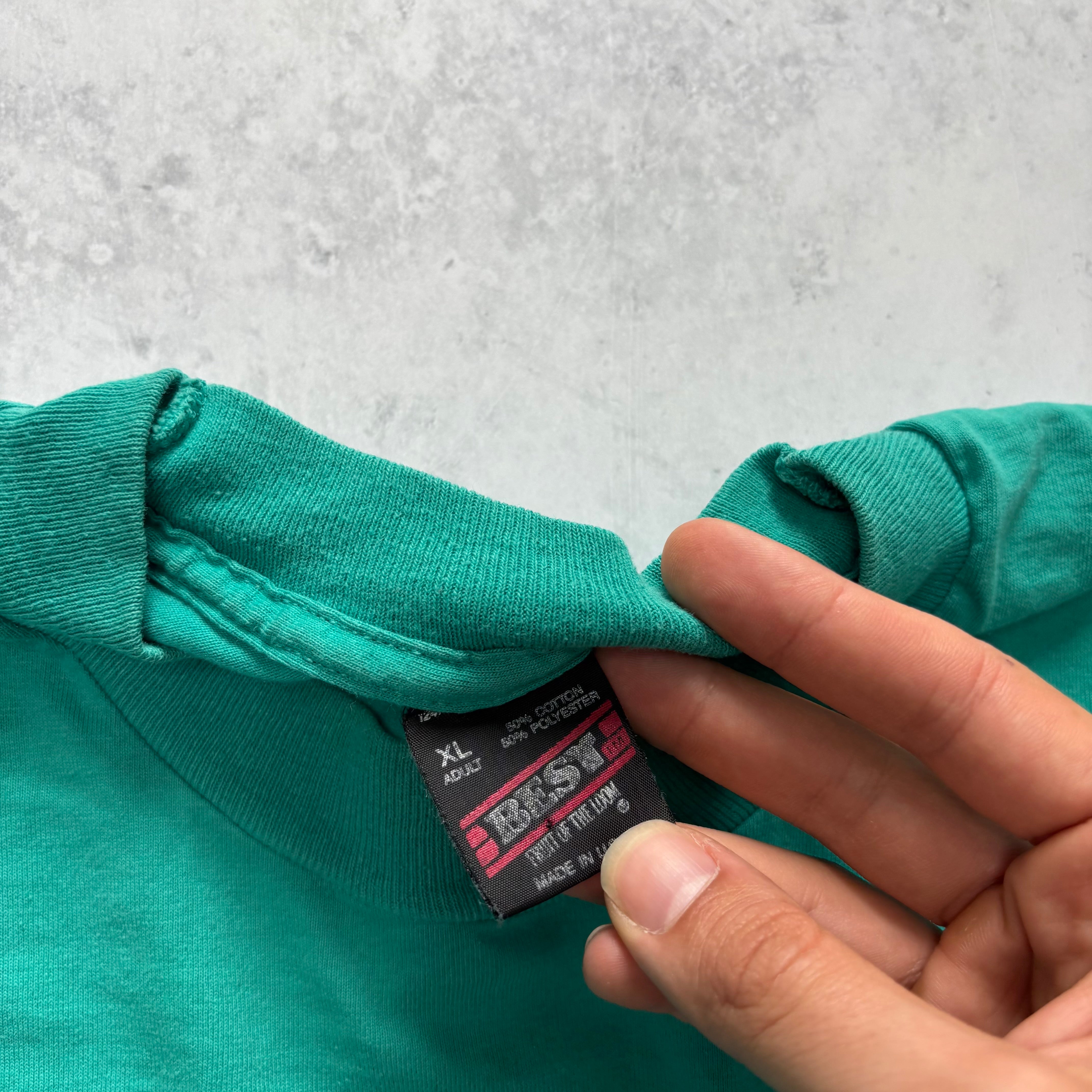 Vintage T Shirt Mens XL Blue Teal Single Stitch Graphic Print 90s USA (E)