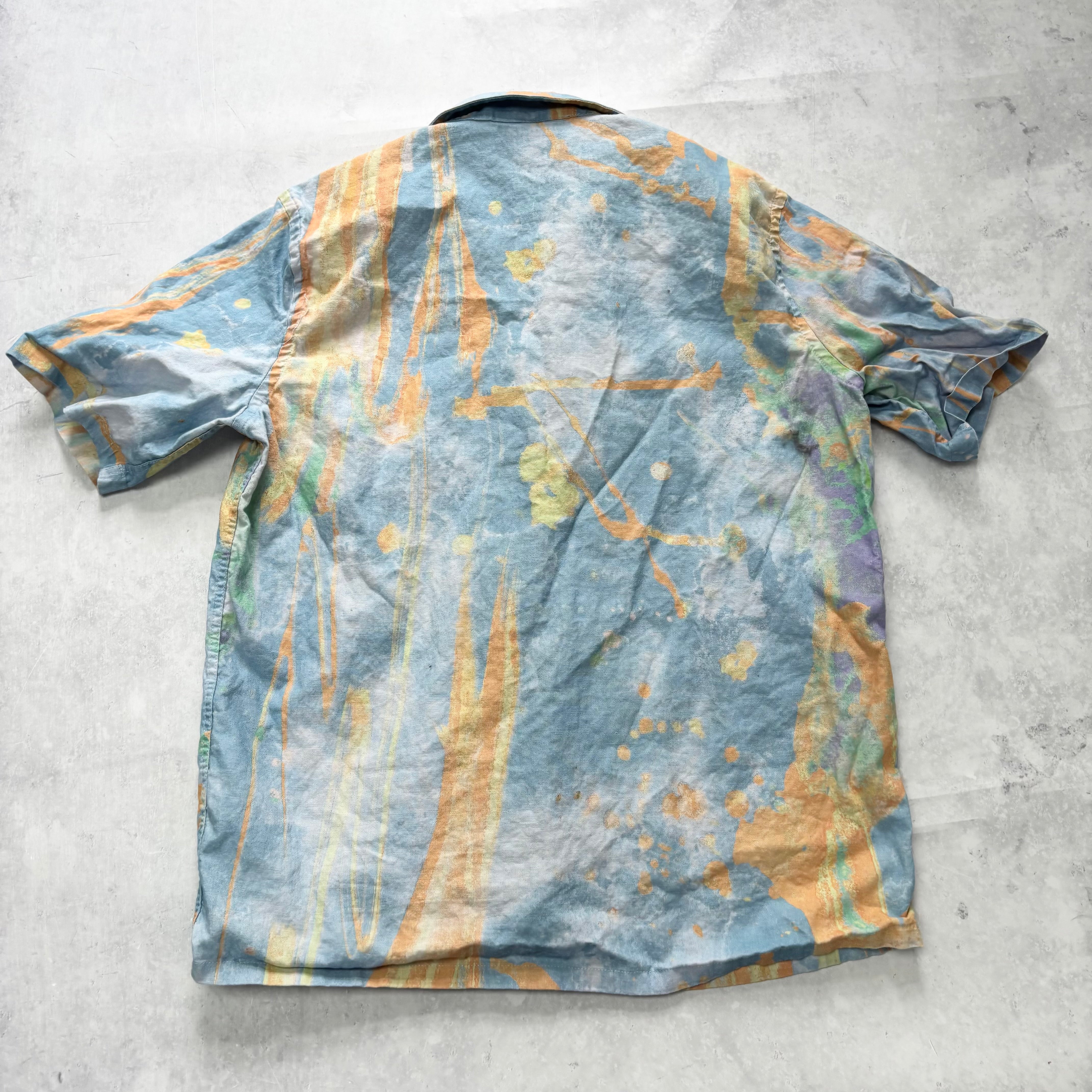 Zara Shirt Mens Medium Linen Art Abstract Relaxed Fit (E)
