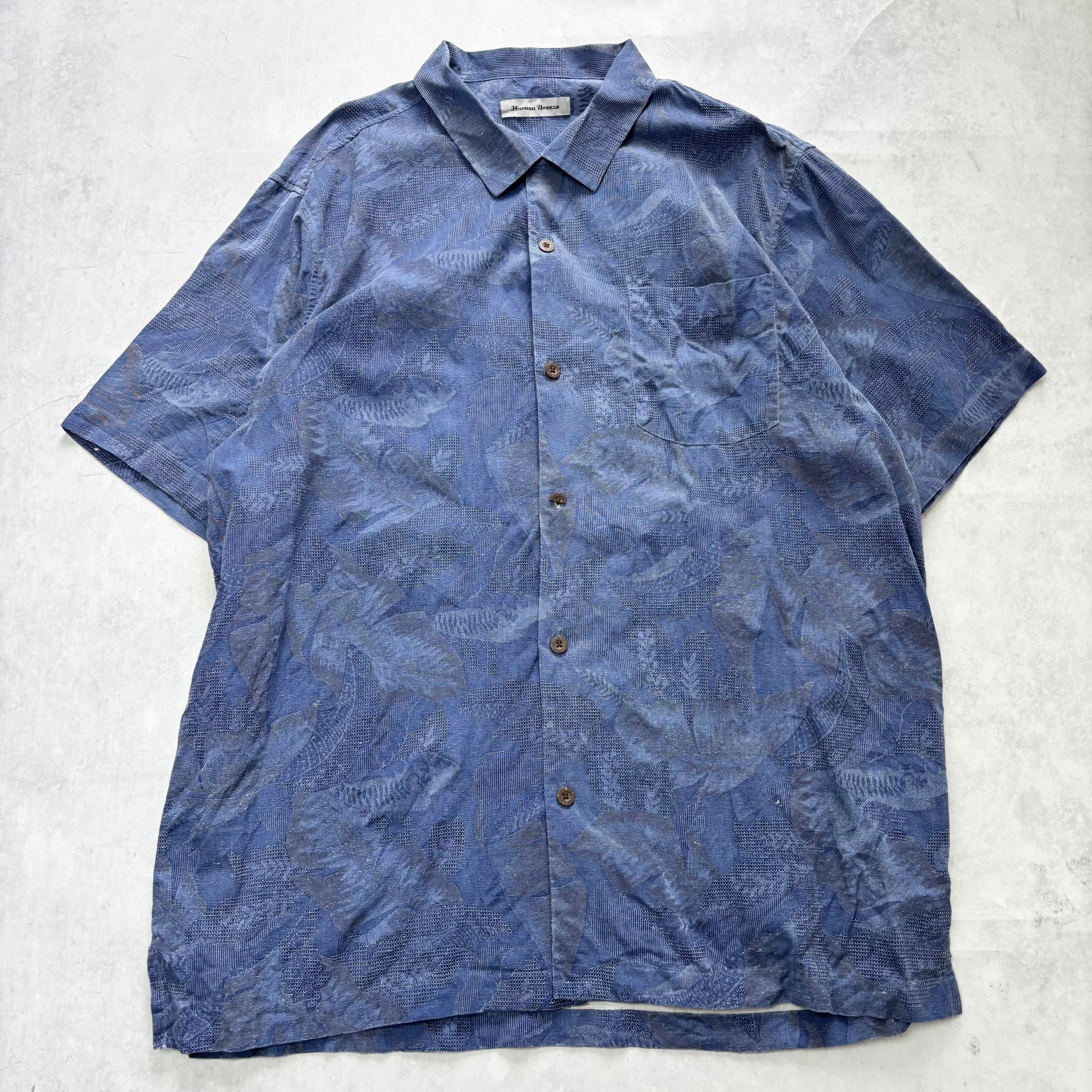 Vintage Hawaiian Shirt Mens XL Blue Silk Floral Aloha Short Sleeve