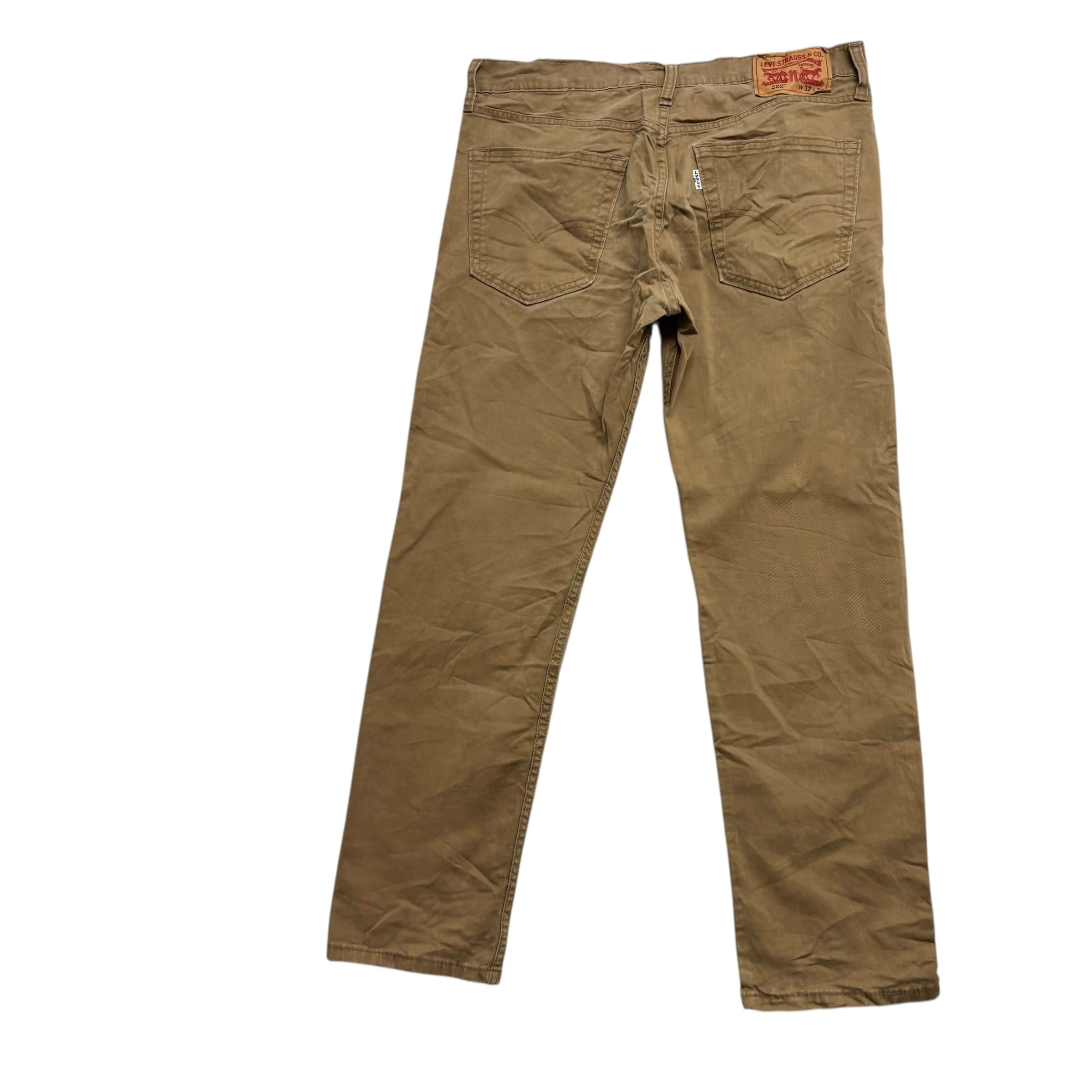 Levis 502 Trousers W32 L28 Mens Beige Regular Tapered Fit Stretch Pants (E)
