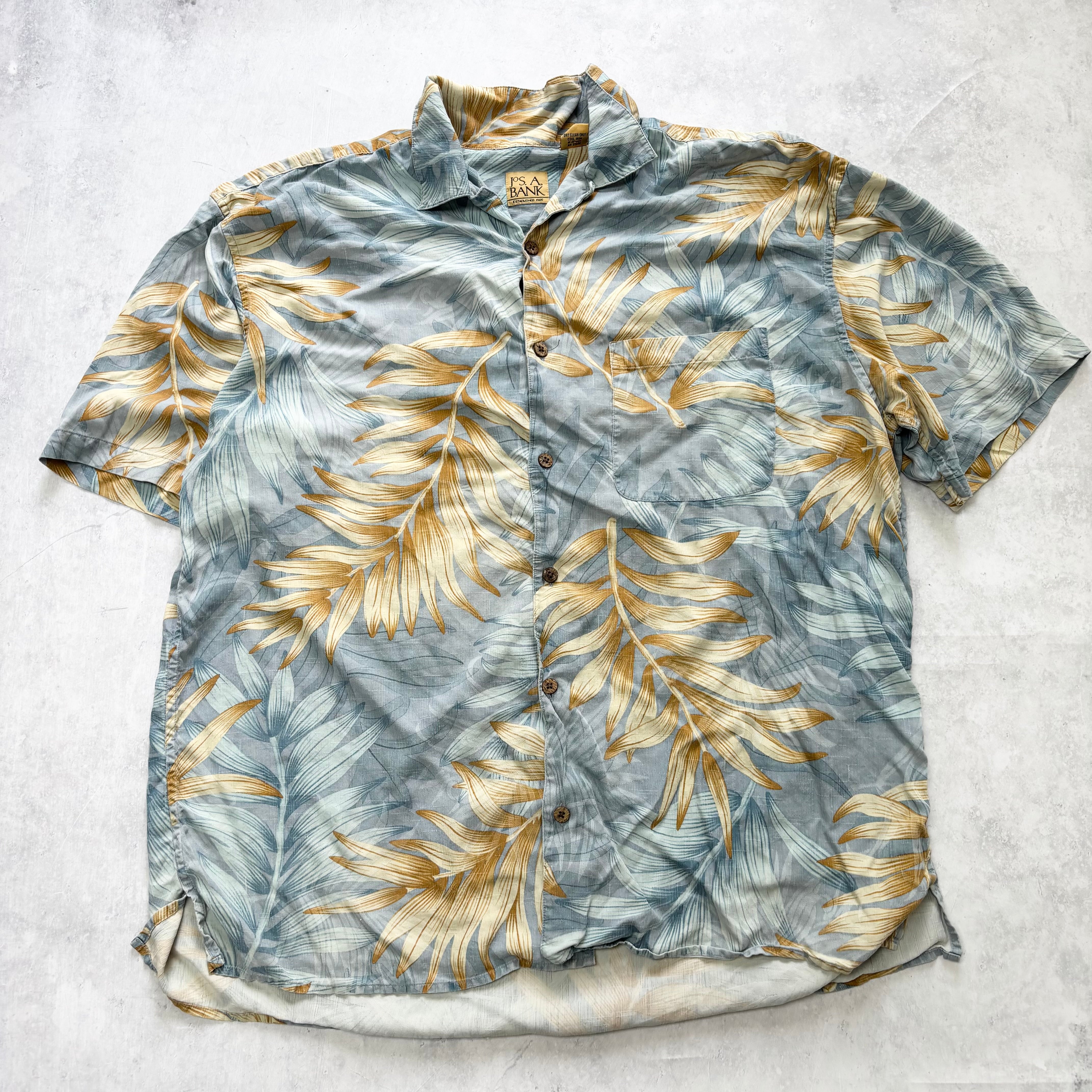 Hawaiian Shirt Mens XL Blue Floral Aloha Short Sleeve Silk (E)