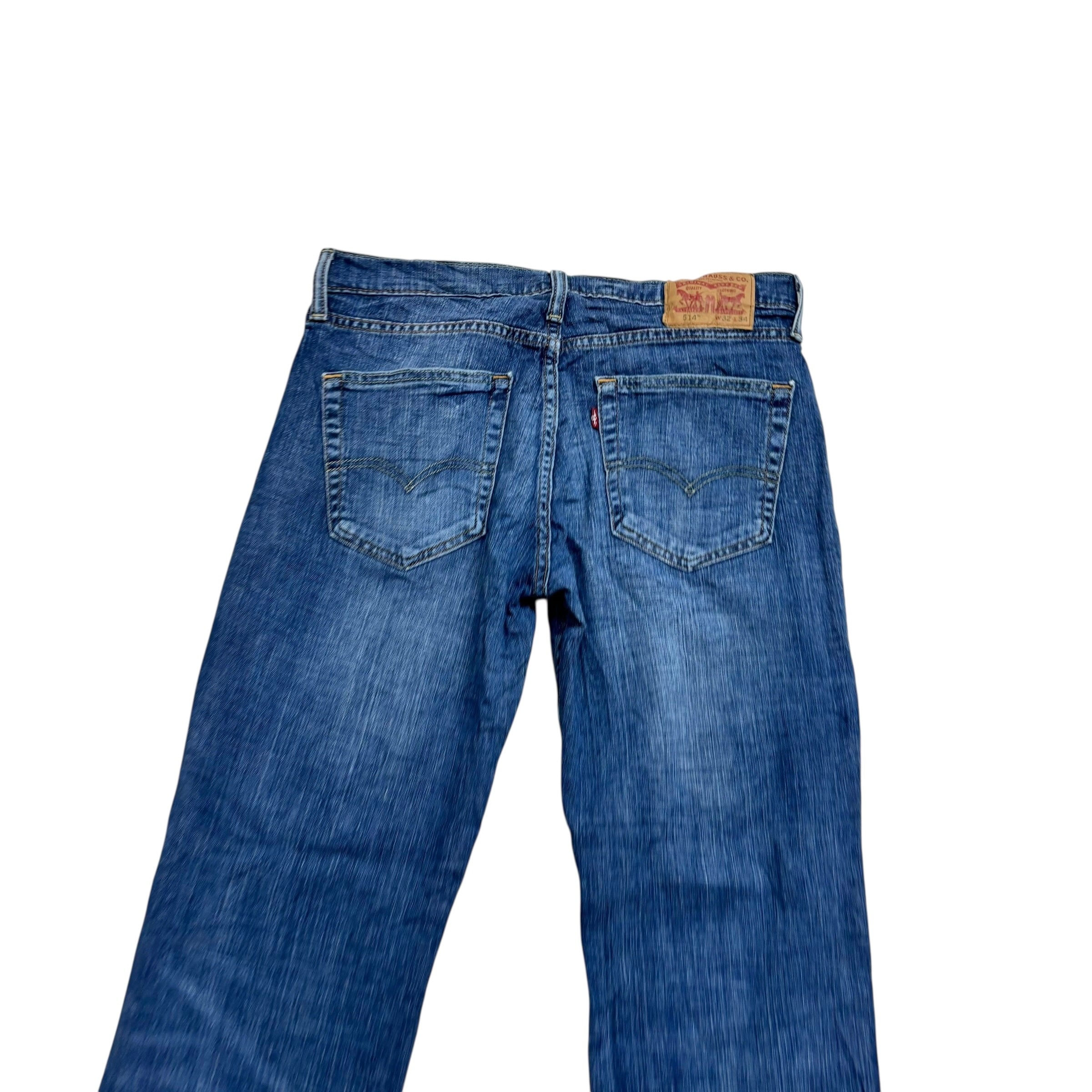Levis 514 Jeans W32 L34 Mens Mid Blue Regular Straight Fit Stretch Denim (E)