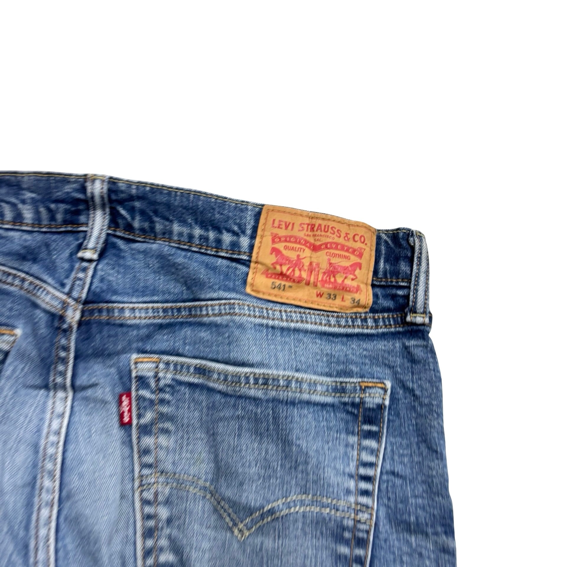 Levis 541 Jeans W33 L33 Mens Mid Blue Athletic Tapered Fit Stretch Denim