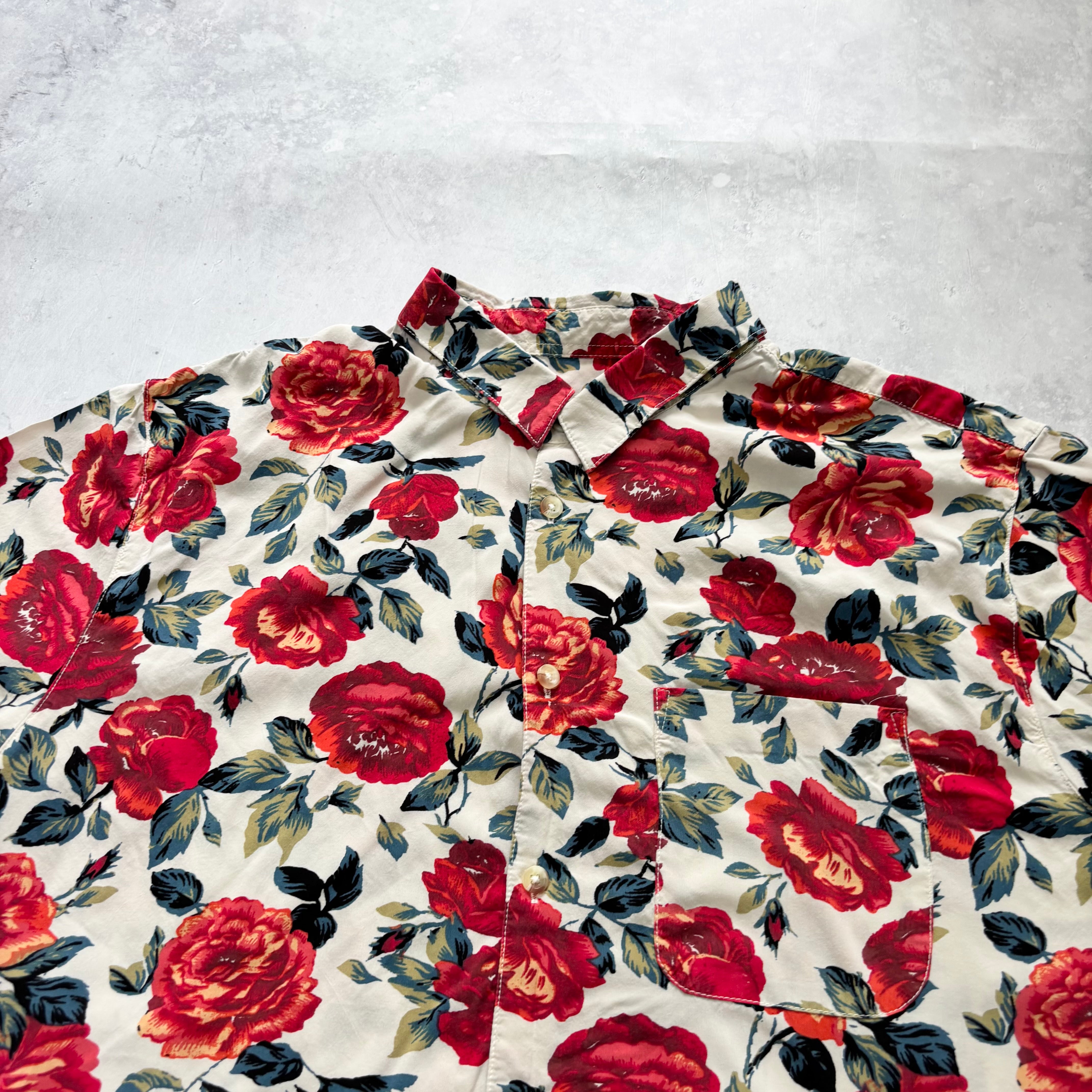 Hawaiian Shirt Mens Medium Red Floral Aloha Short Sleeve Rayon (E)