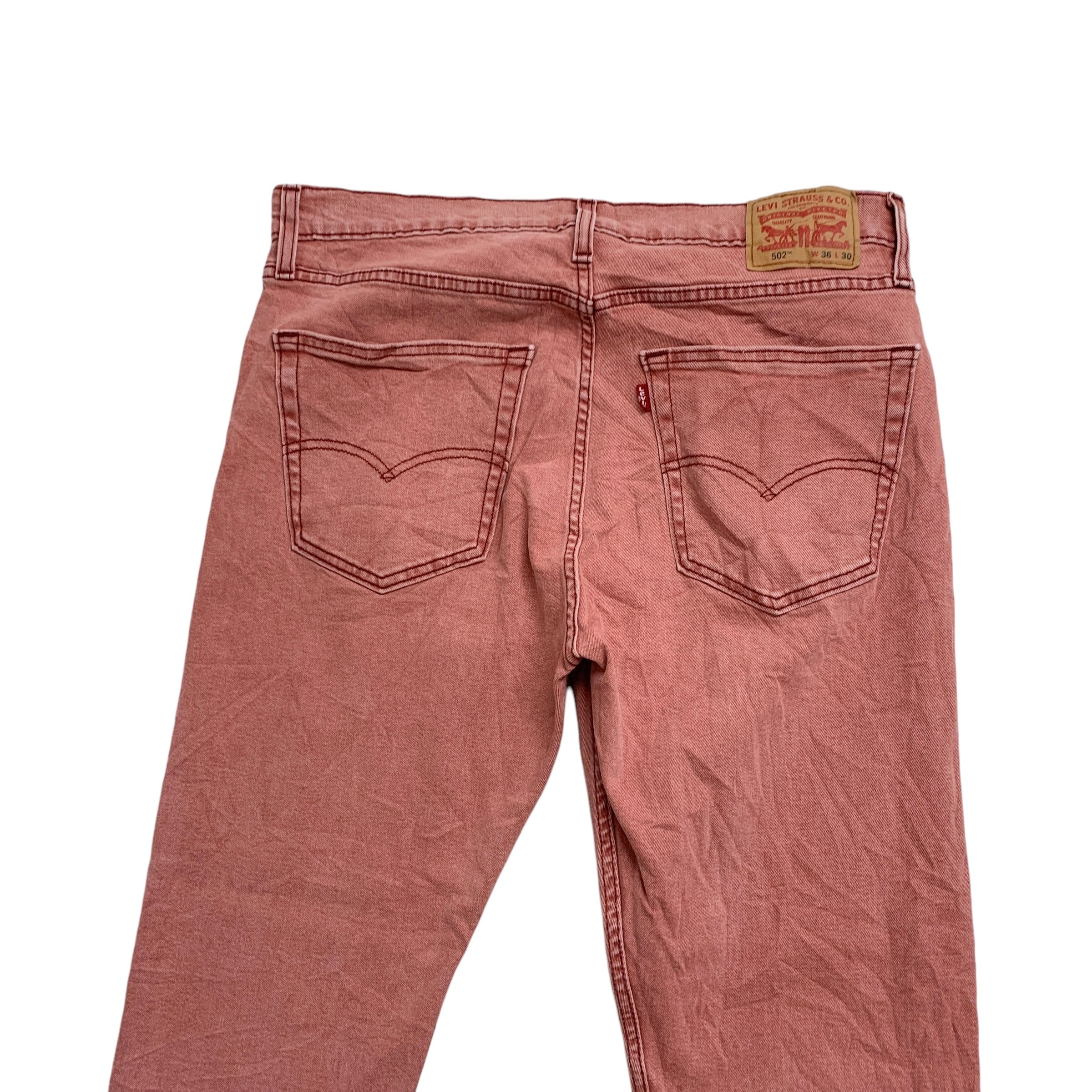 Levis 502 Jeans W36 L29 Mens Pink Regular Taper Fit Stretch Denim