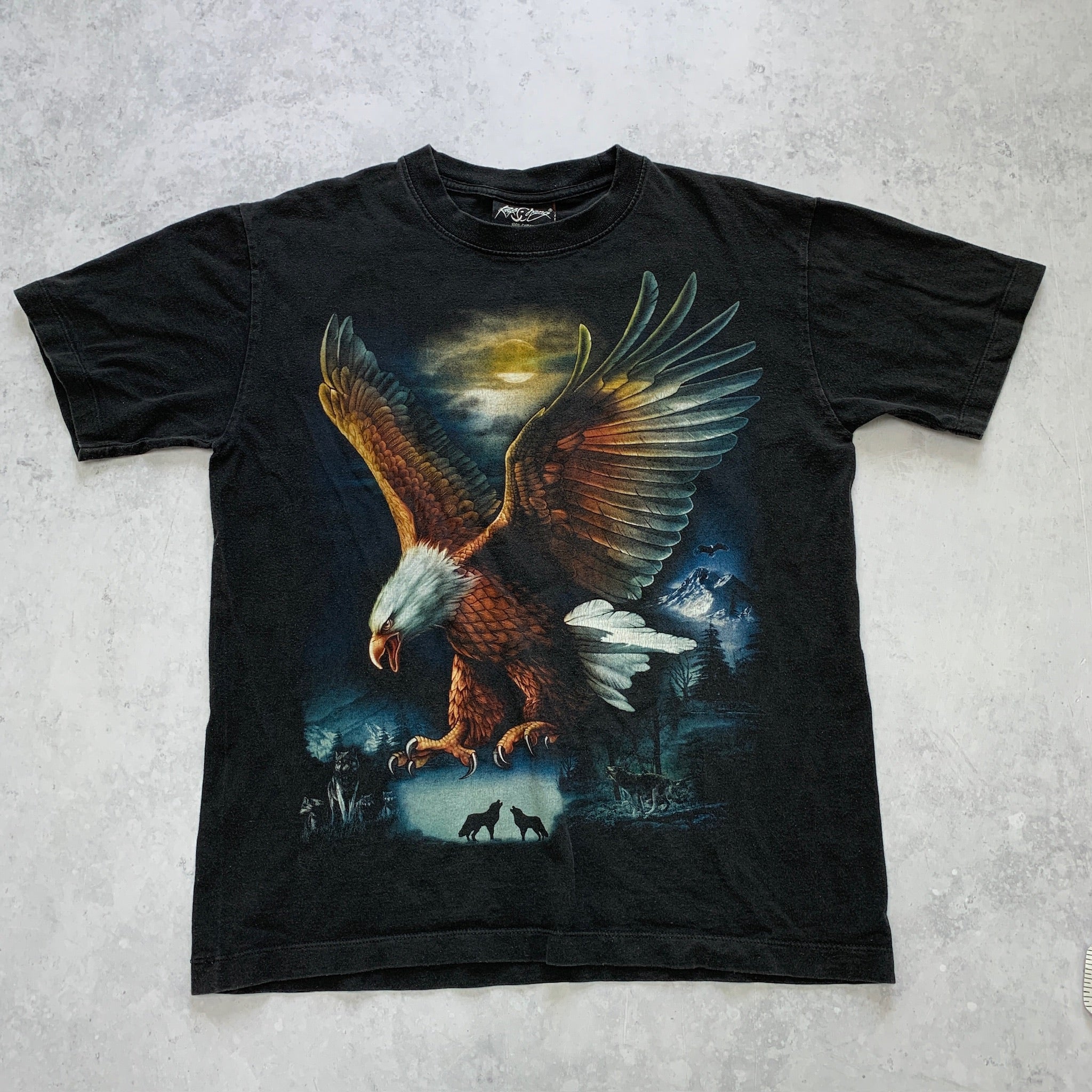 Vintage T Shirt Mens Small Black Graphic Print 90s Eagle USA Nature