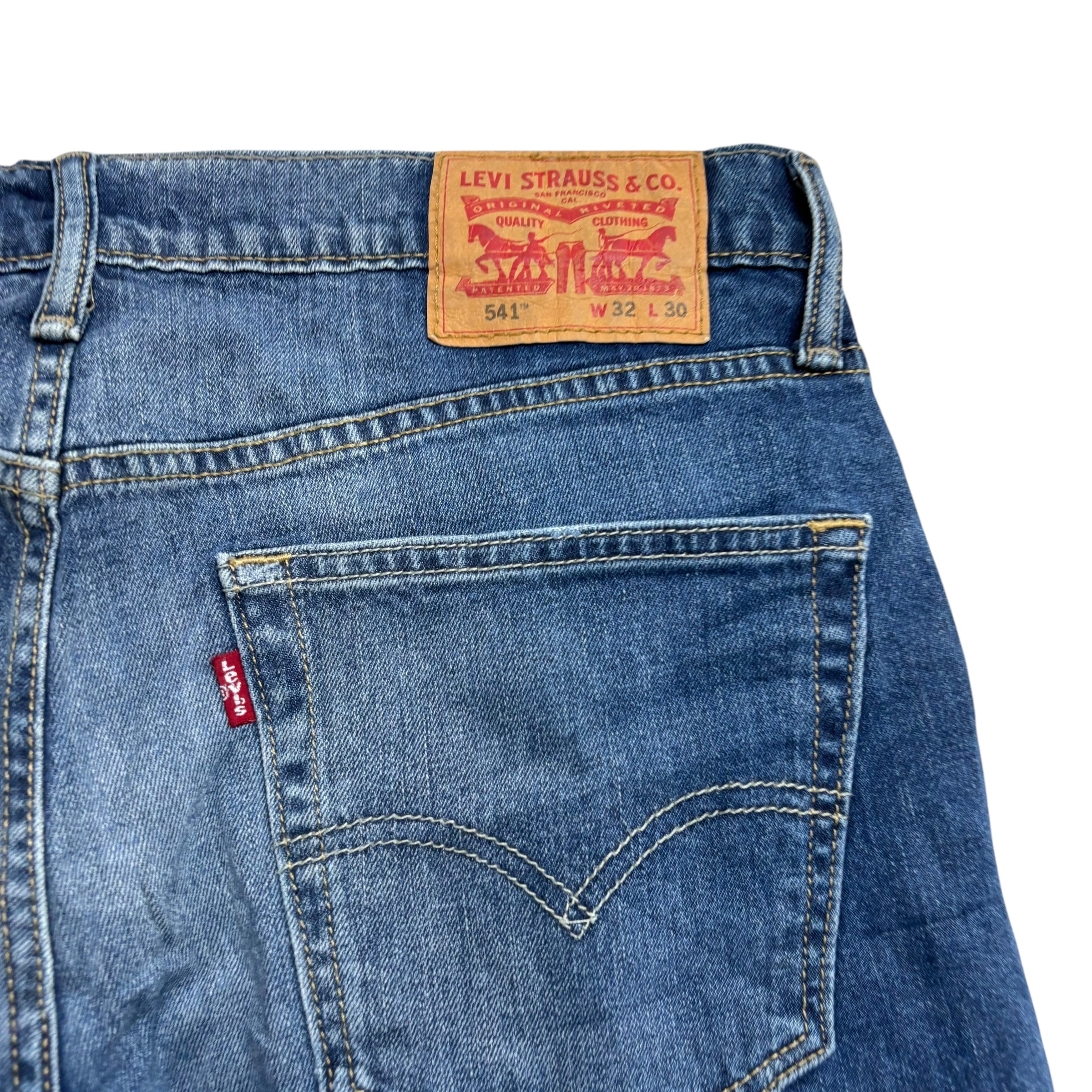 Levis 541 Jeans W32 L30 Mens Mid Blue Athletic Taper Fit Stretch Denim (E)