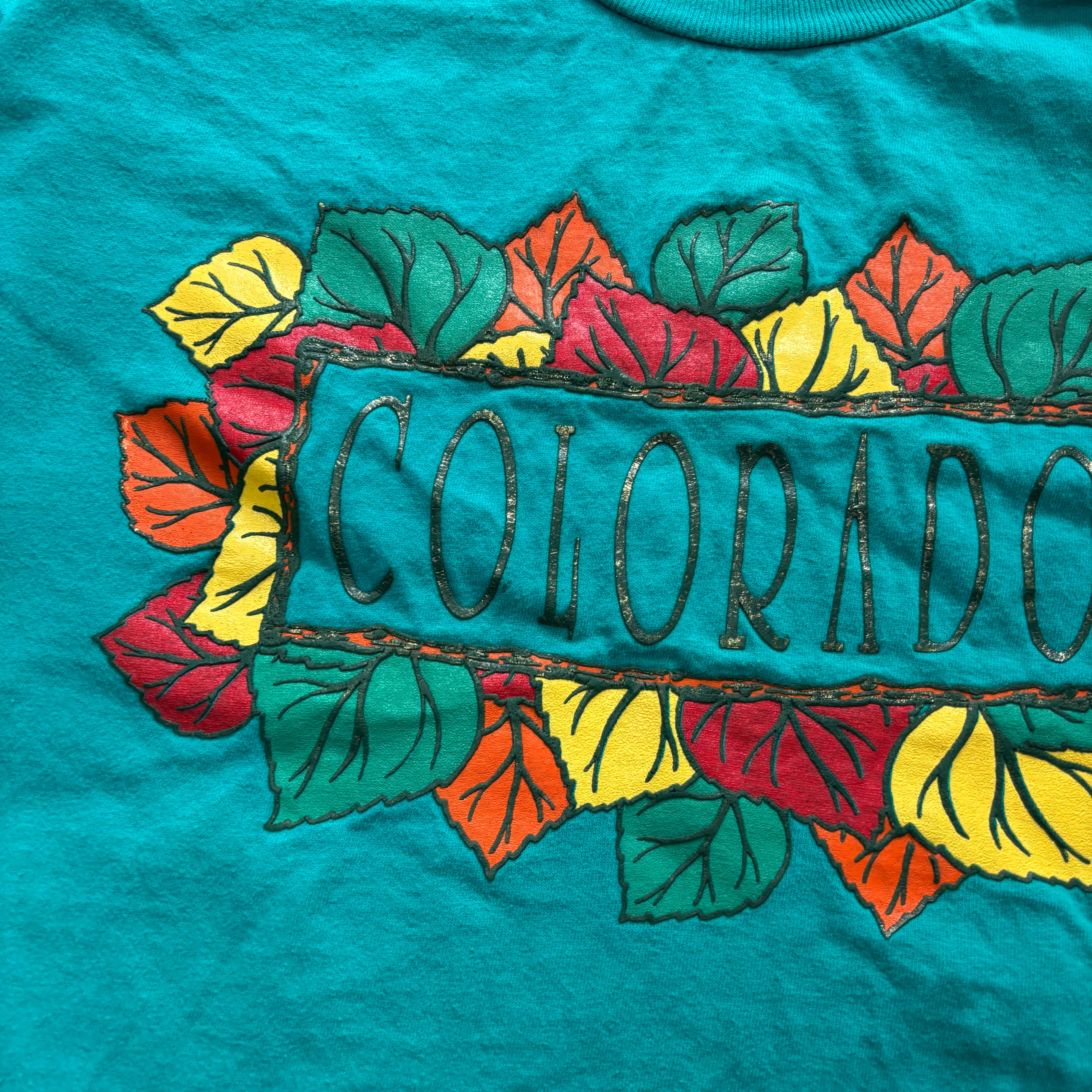 Vintage T Shirt Mens Large Teal Green Single Stitch Graphic Print 90s USA (E)