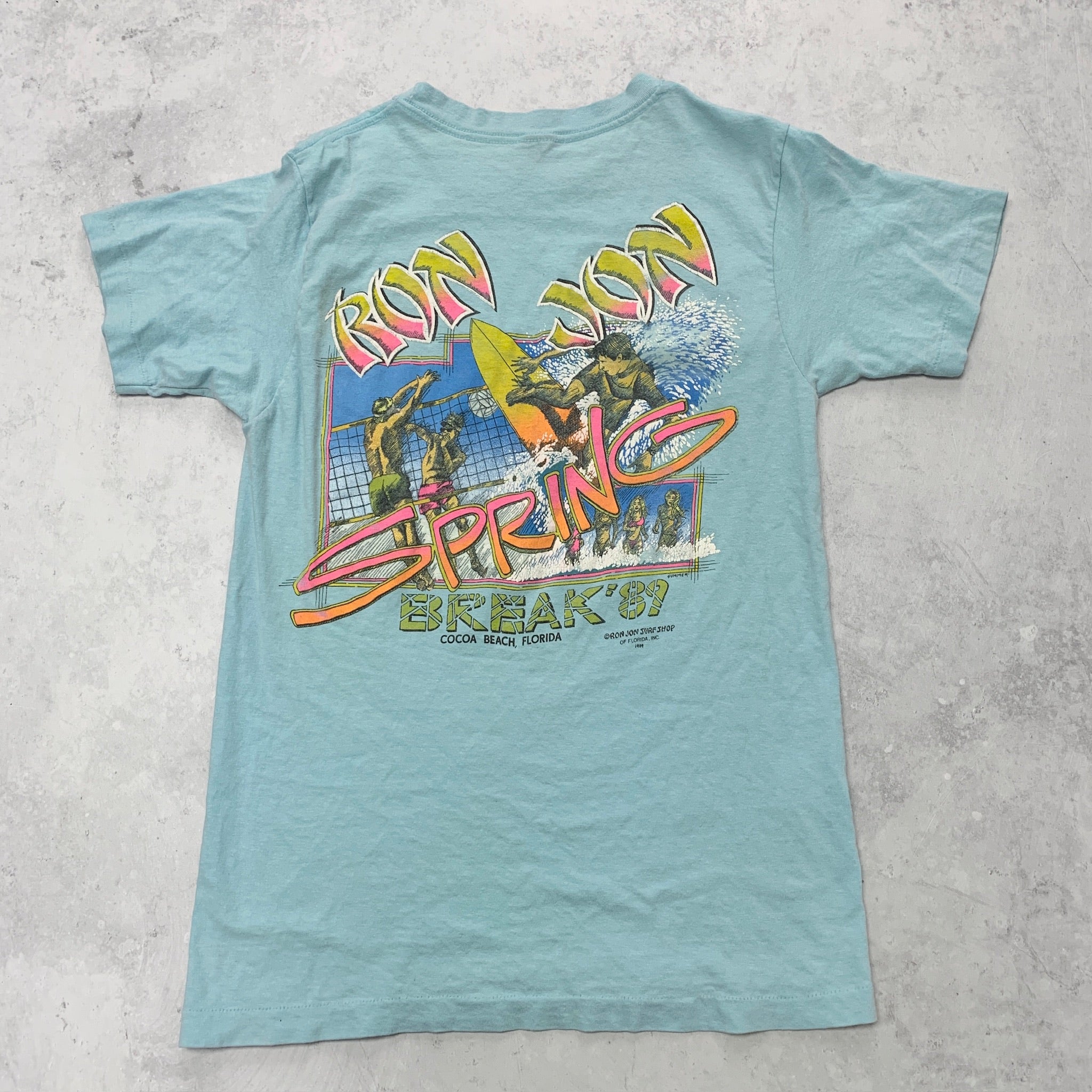 Vintage T Shirt Mens Small Blue Single Stitch Graphic Print 90s Surf Ron Jon