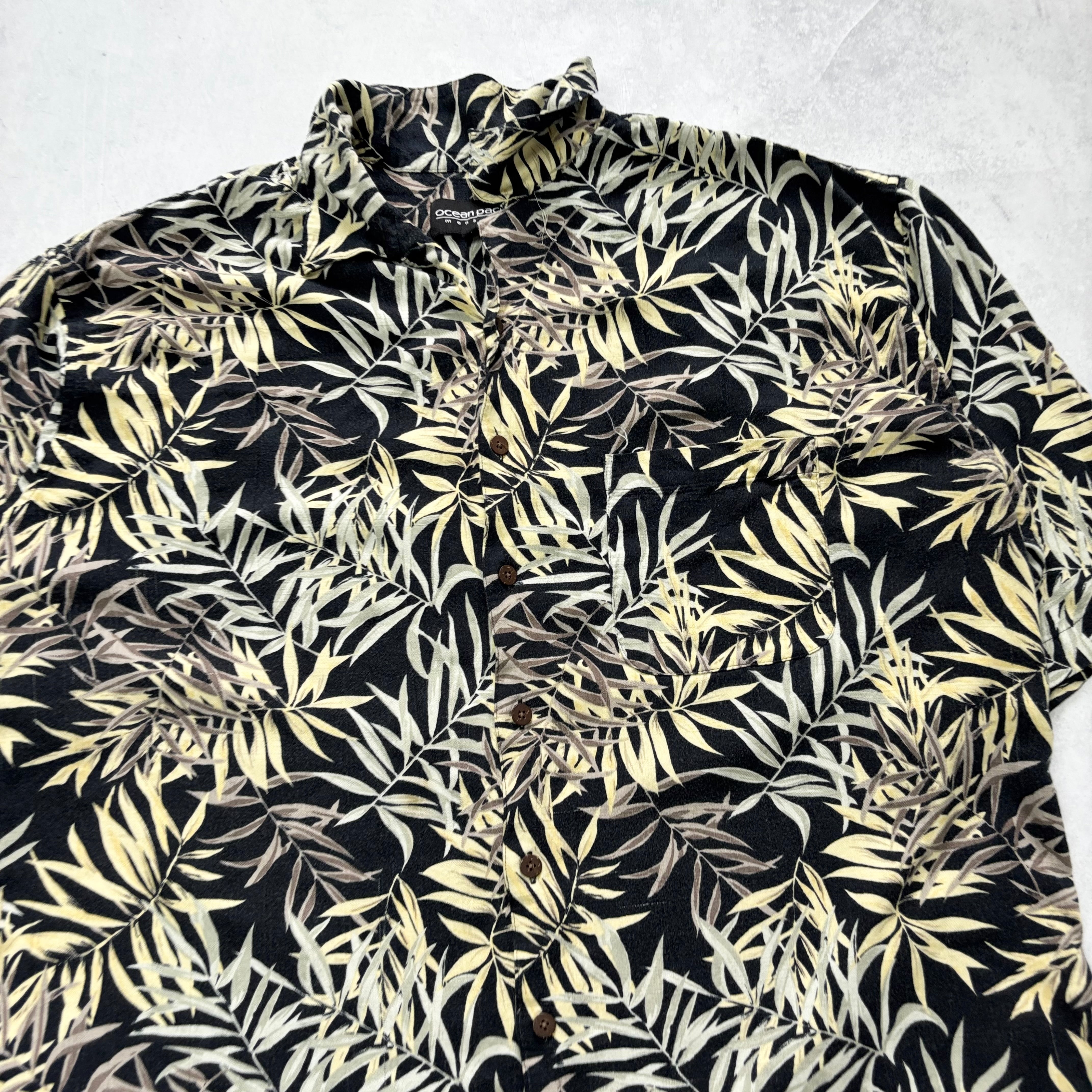 Vintage Hawaiian Shirt Mens XXL Tall Black Floral Aloha Short Sleeve Rayon (E)