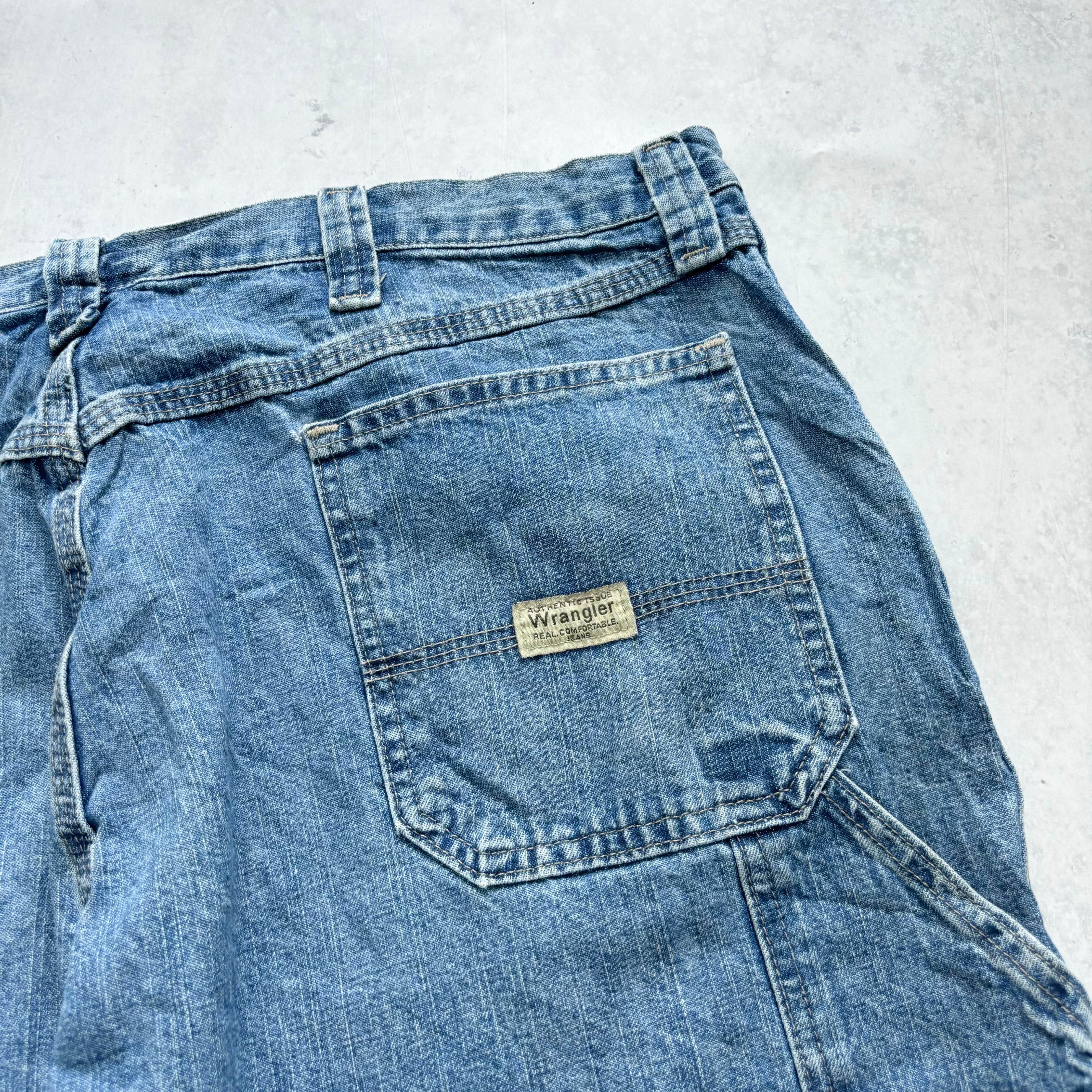 Vintage Wrangler Jorts W40 Mens Denim Shorts Mid Blue Baggy Relaxed Carpenter