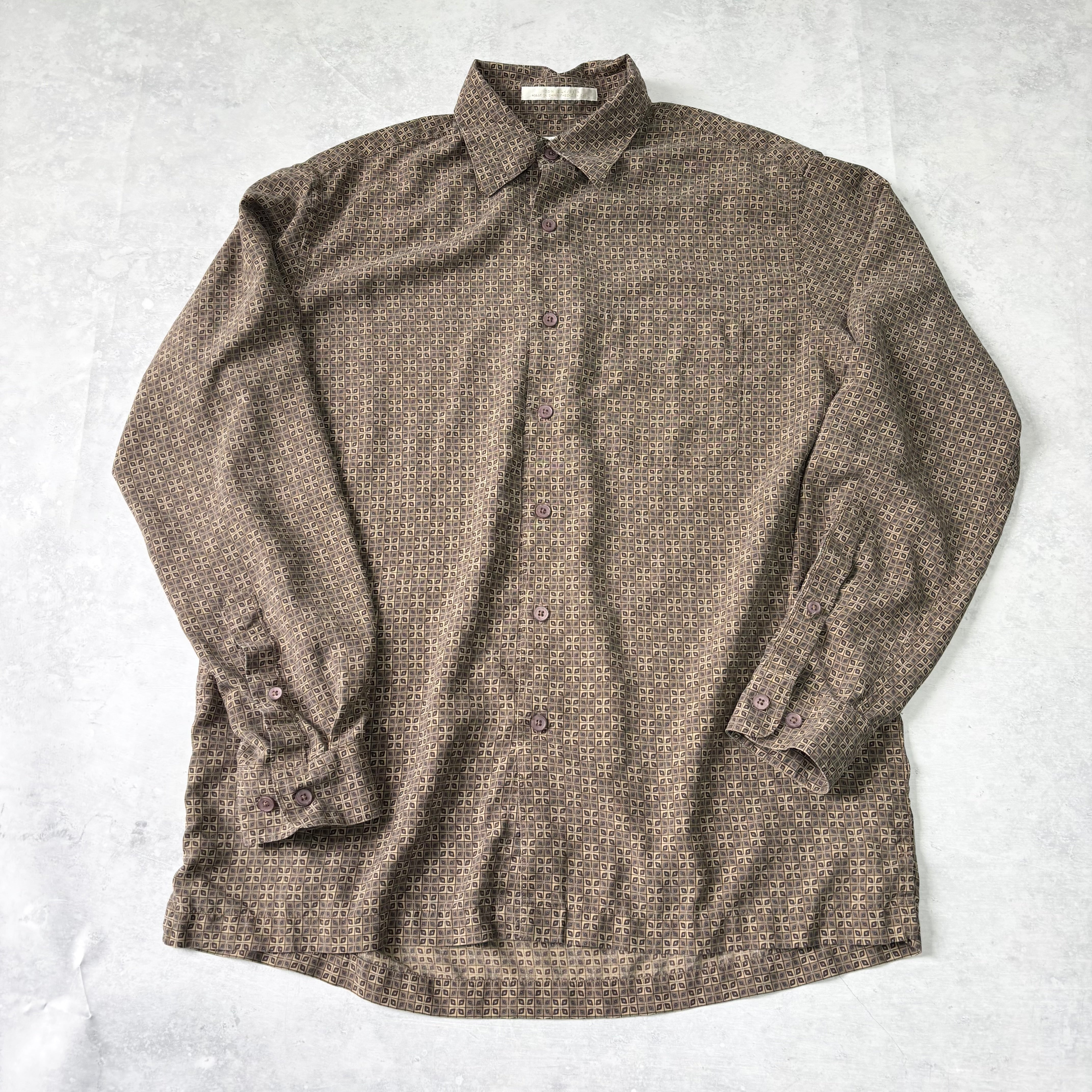 Perry Ellis Long Sleeve Shirt Mens Medium Brown Check Pattern Silk (E)