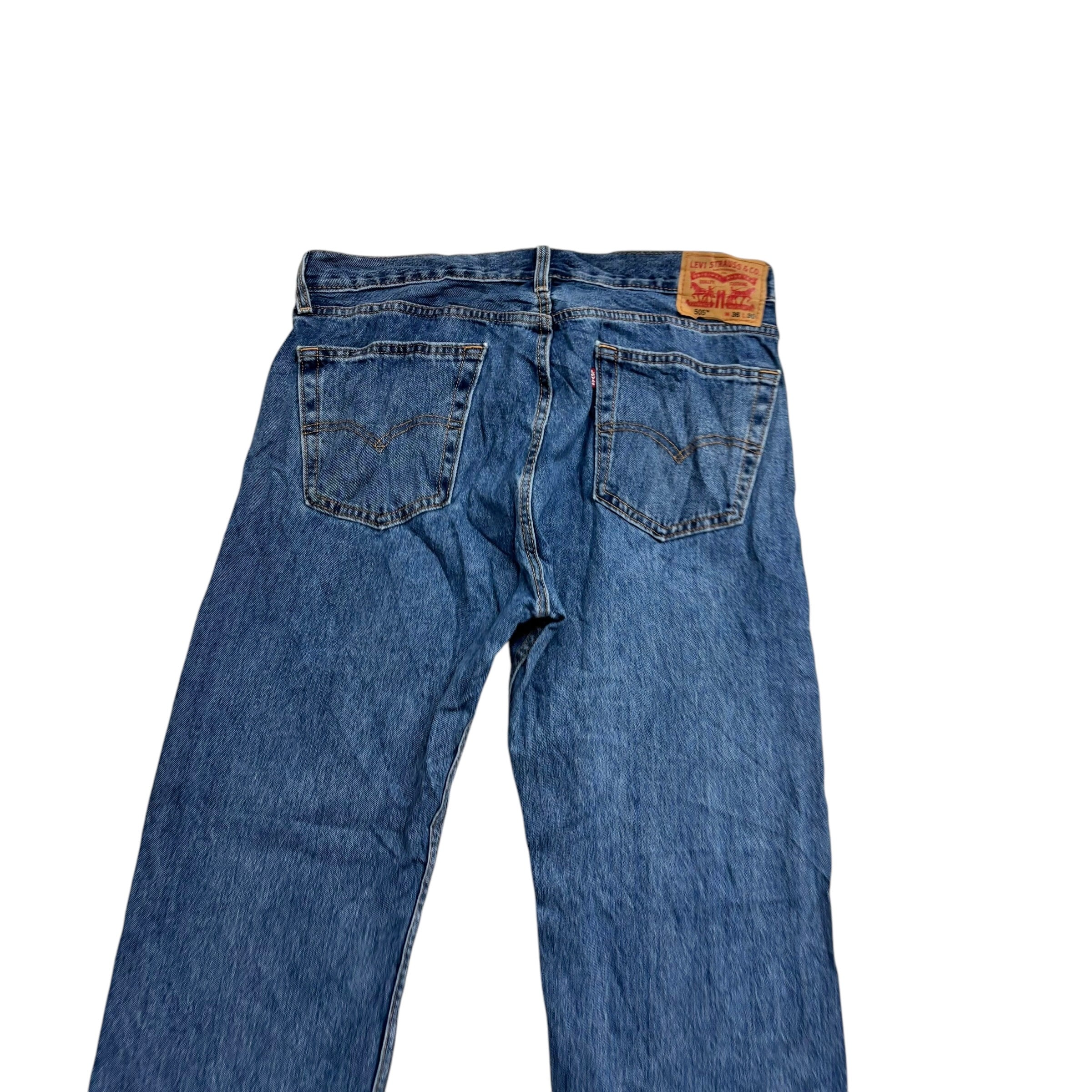 Levis 505 Jeans W36 L30 Mens Mid Blue Regular Straight Fit Denim (E)