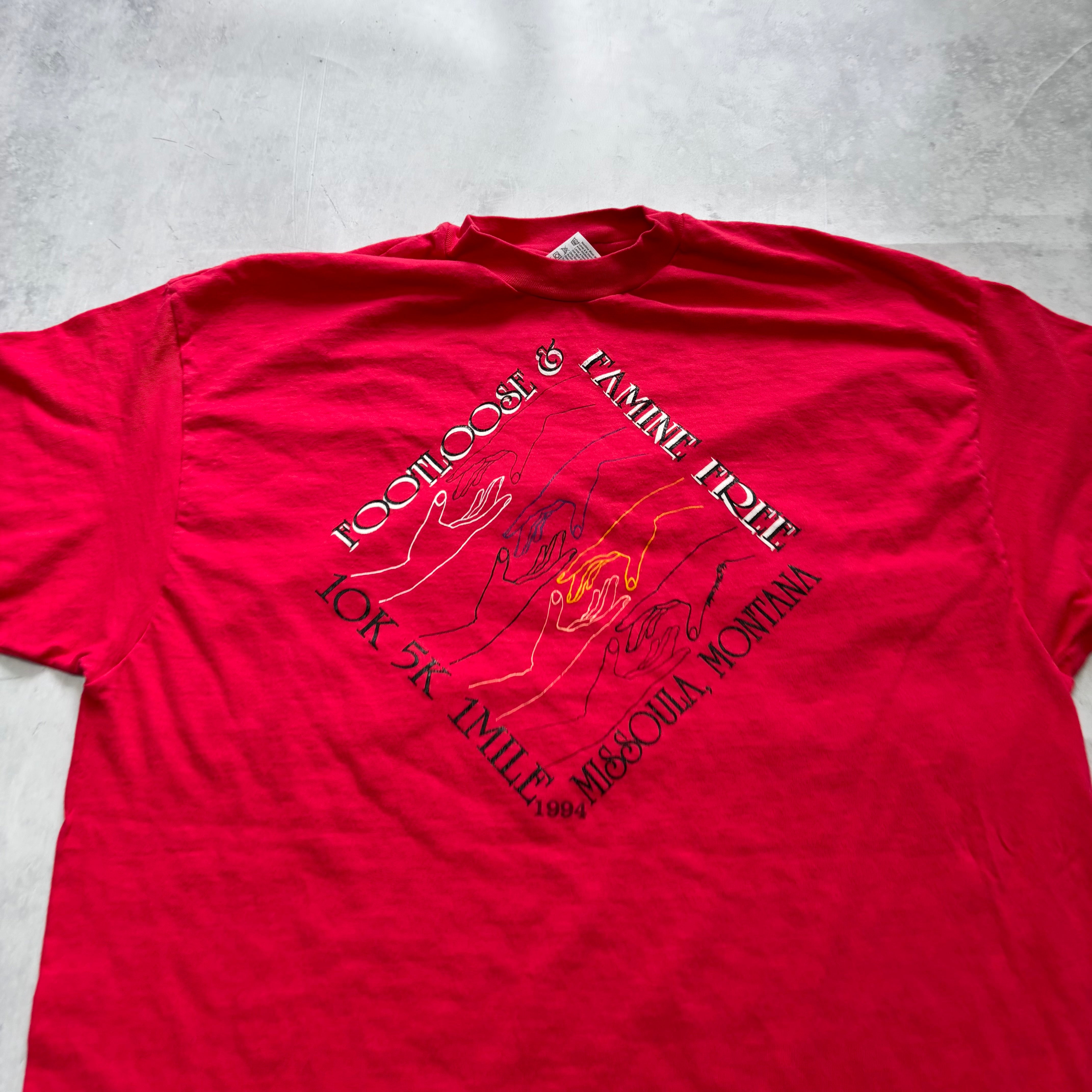 Vintage T Shirt Mens XL Red Single Stitch Graphic Print 90s USA Run (E)