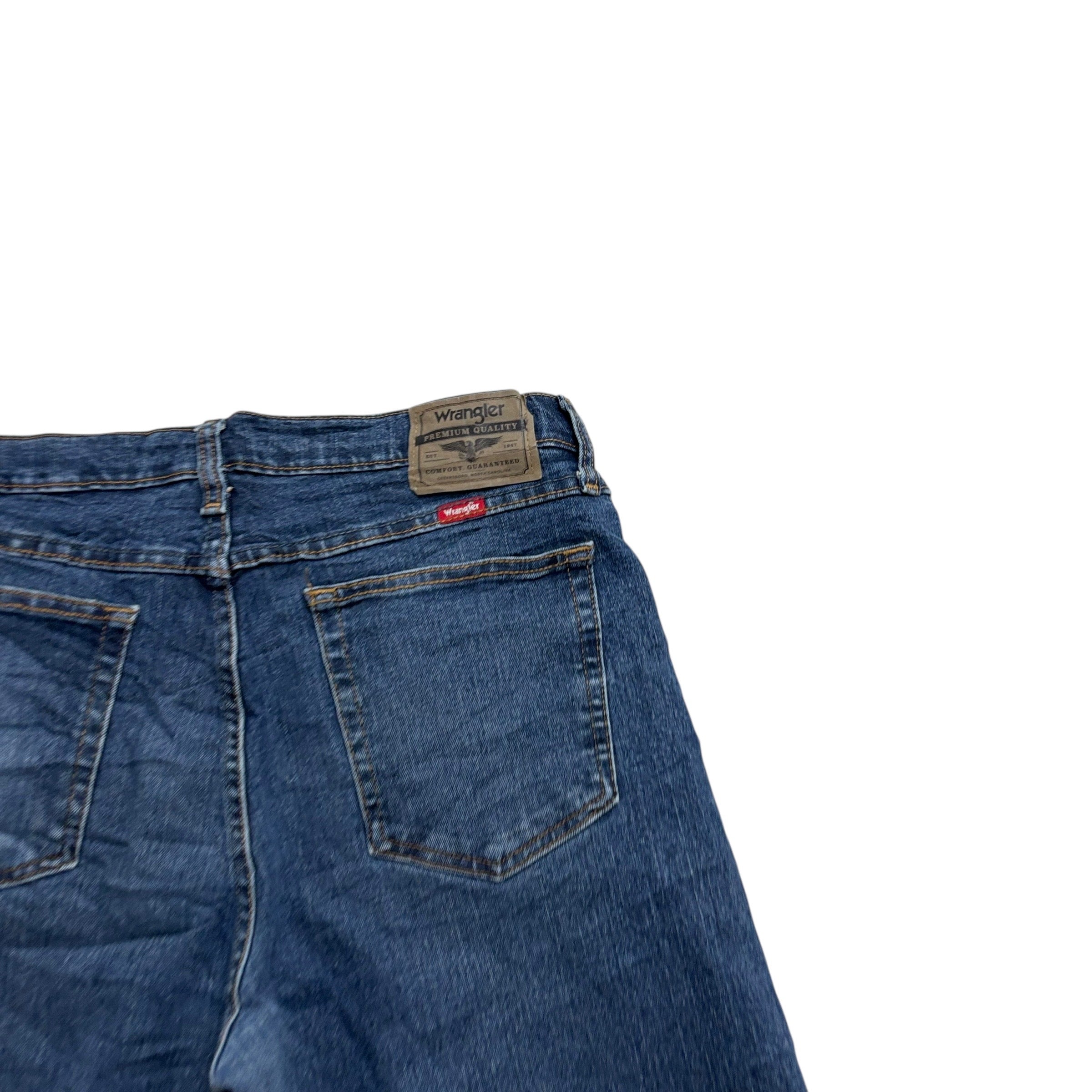 Wrangler Denim Shorts W32 Mens Dark Blue Cut Off Jorts Regular Fit Stretch