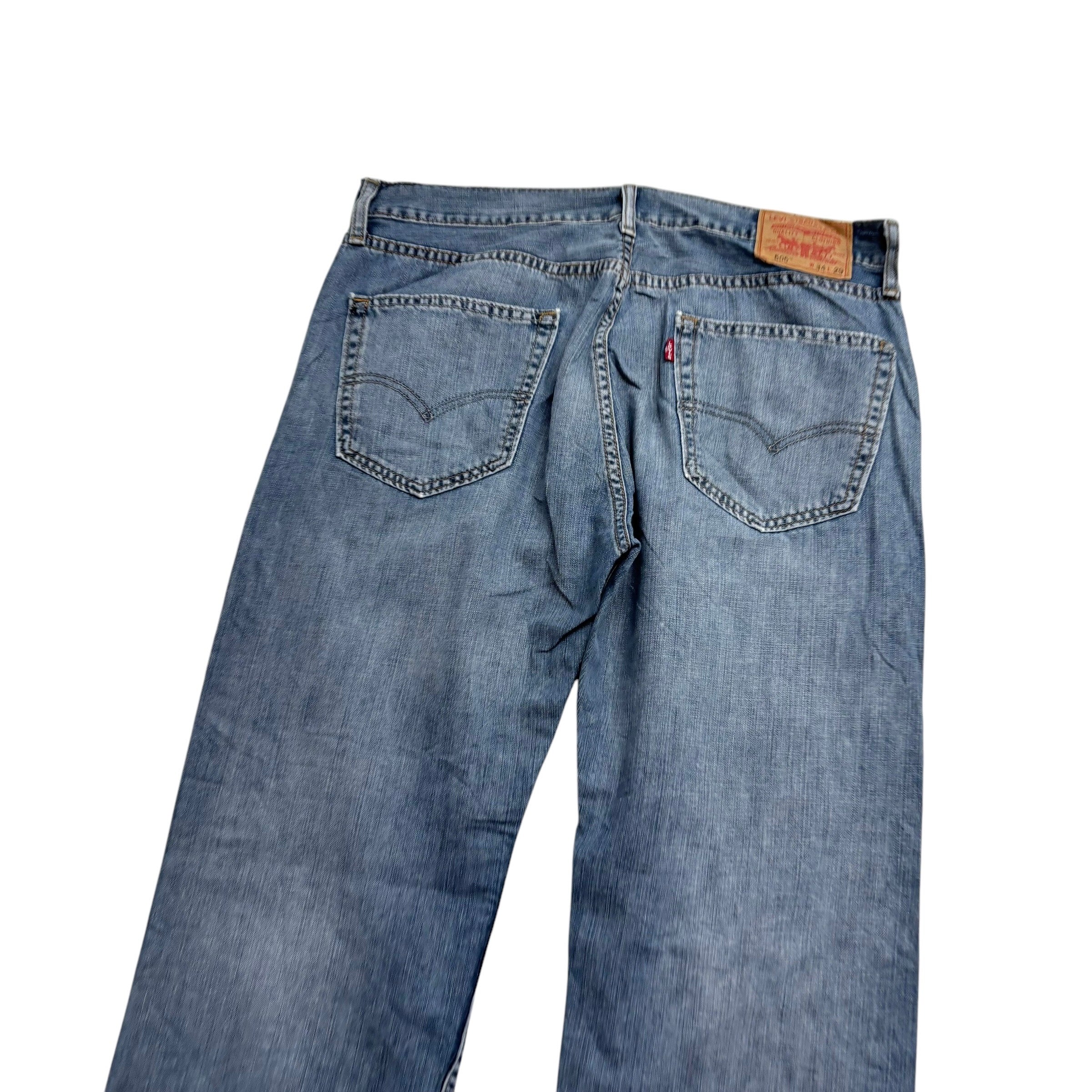 Levis 505 Jeans W34 L29 Mens Mid Blue Regular Straight Fit Vintage Denim (E)