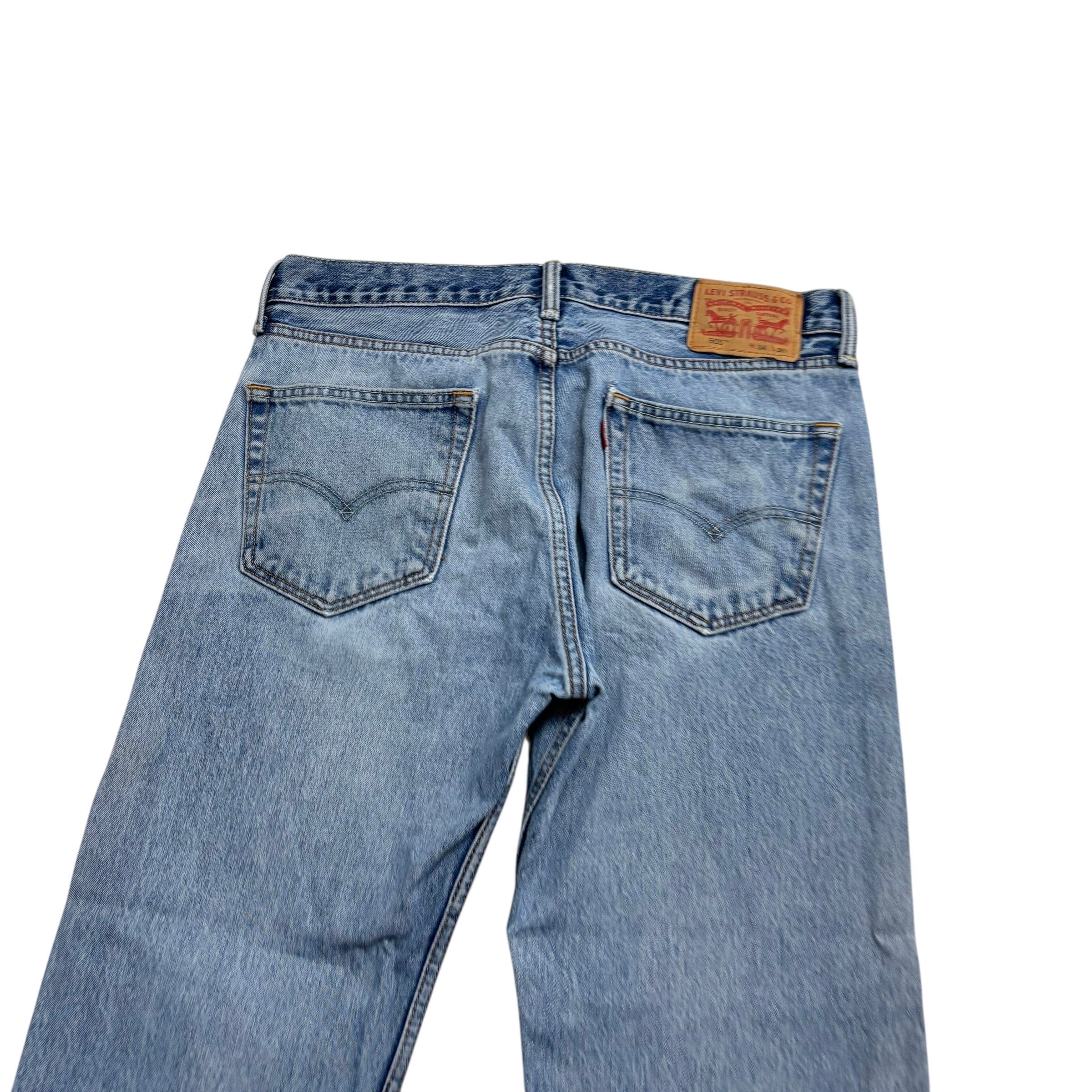 Levis 505 Jeans W34 L30 Mens Light Blue Regular Straight Fit Denim (F)