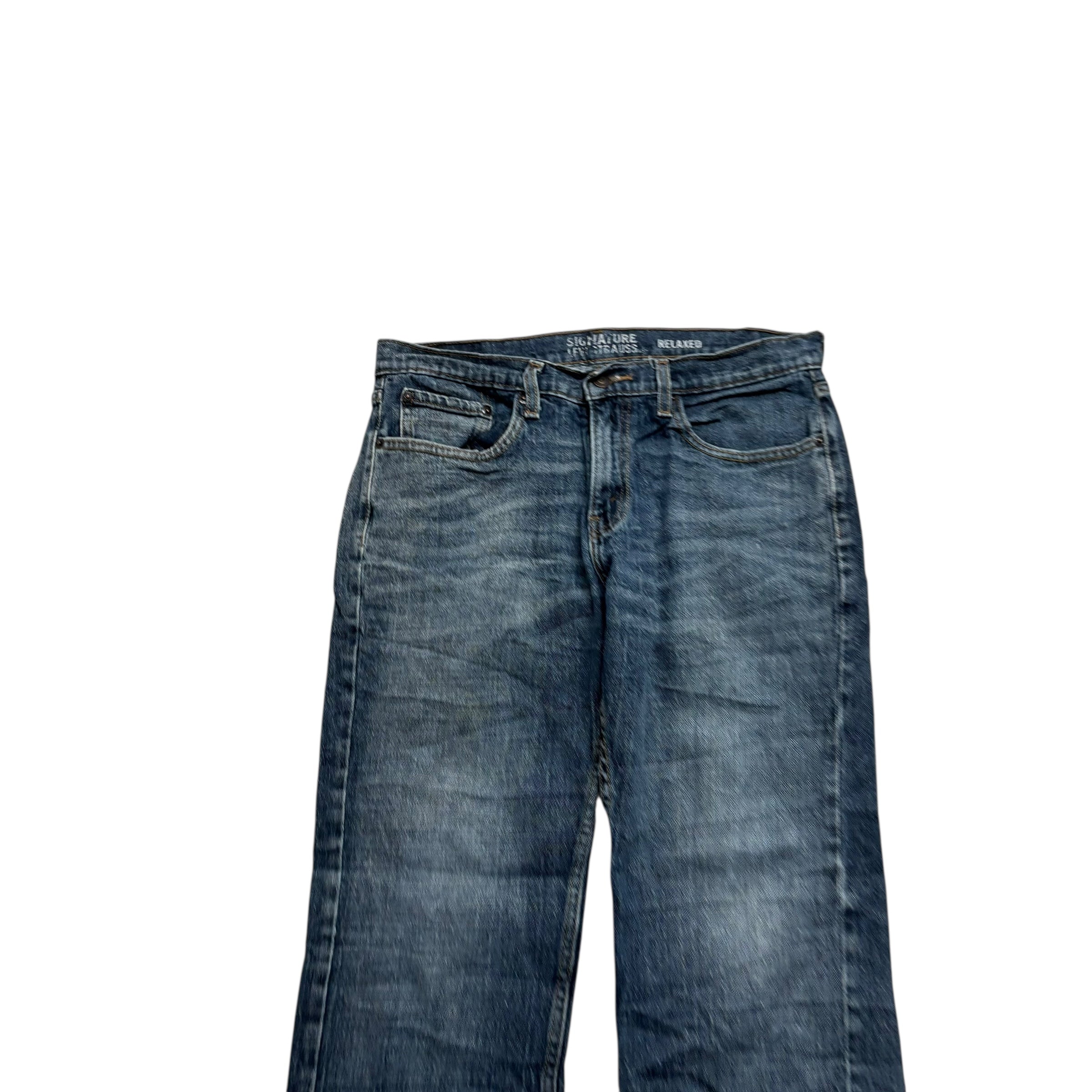 Levis Signature Jeans W32 L30 Mens Mid Blue Relaxed Straight Stretch Denim (F)