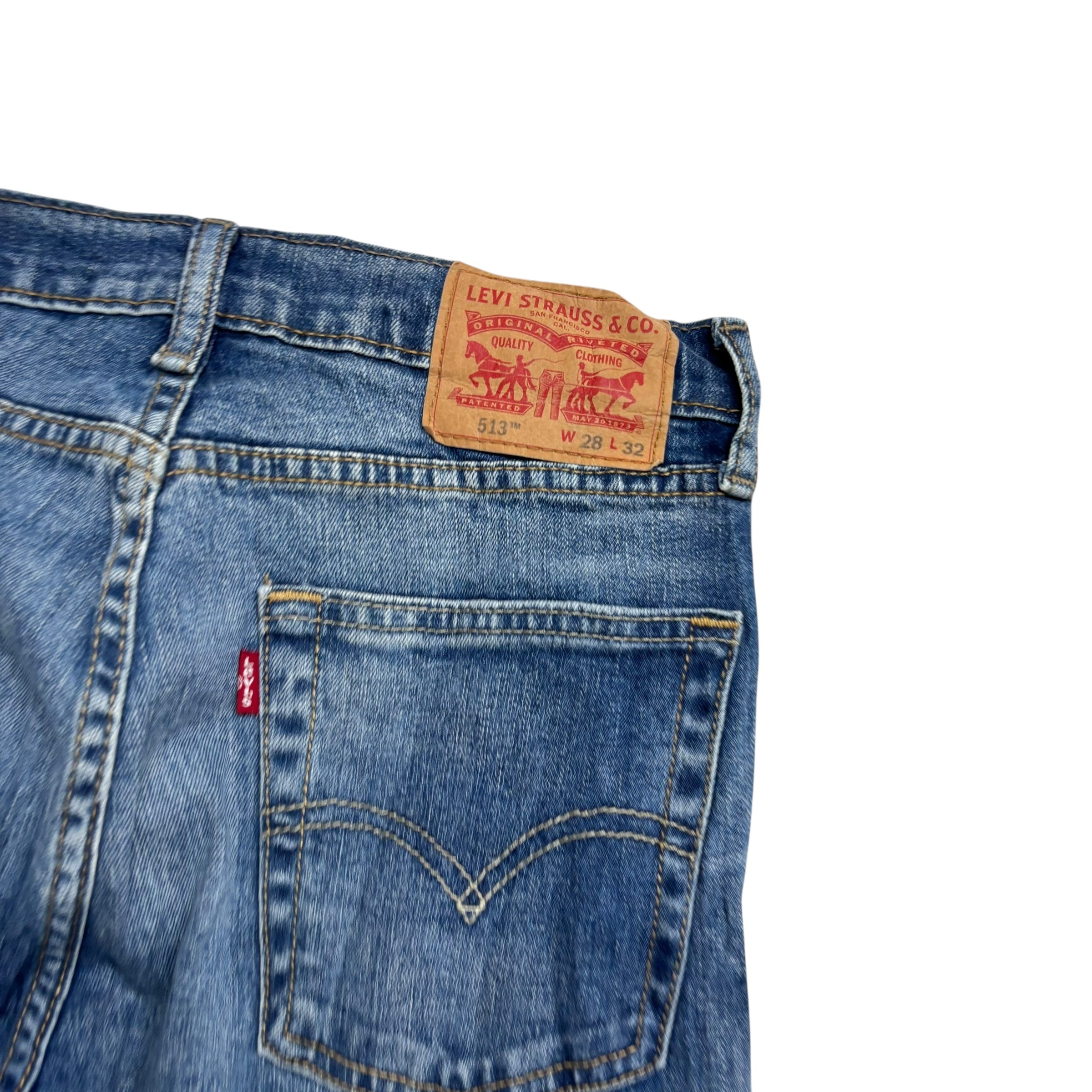 Levis 513 Jeans W28 L32 Mens Mid Blue Slim Straight Fit Stretch Denim (E)