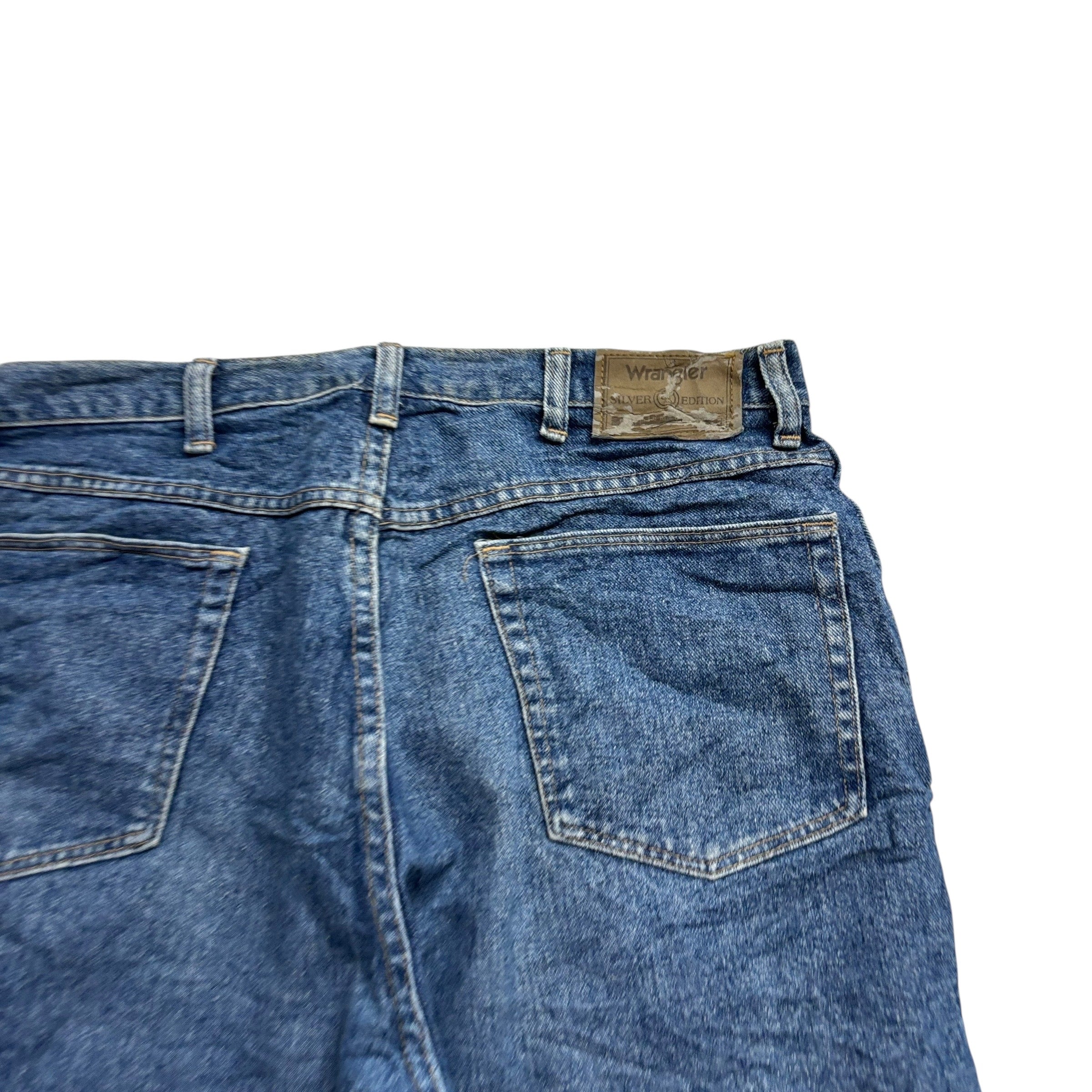 Wrangler Denim Shorts W36 Mens Mid Blue 7in Regular Fit Vintage