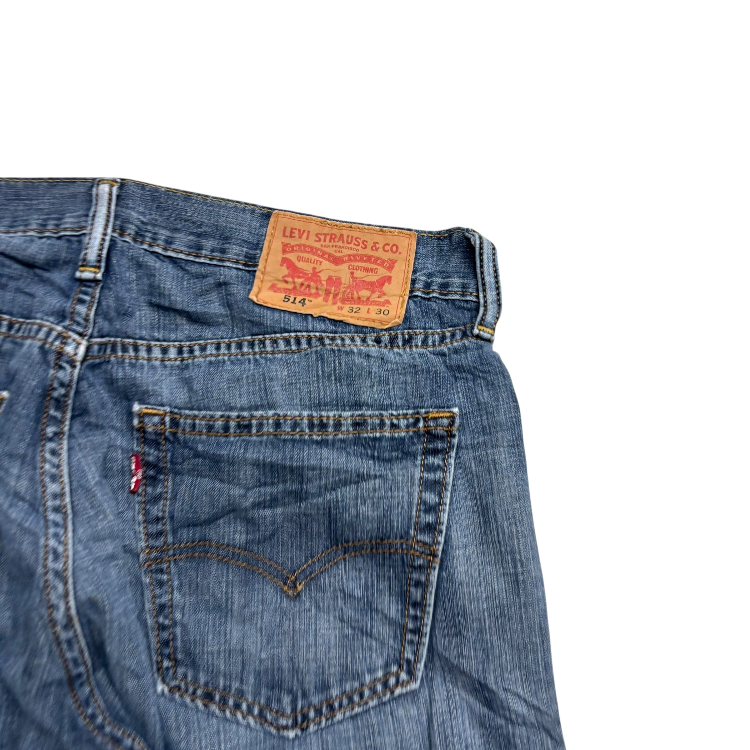 Levis 514 Jeans W32 L30 Mens Mid Blue Regular Straight Fit Denim (E)