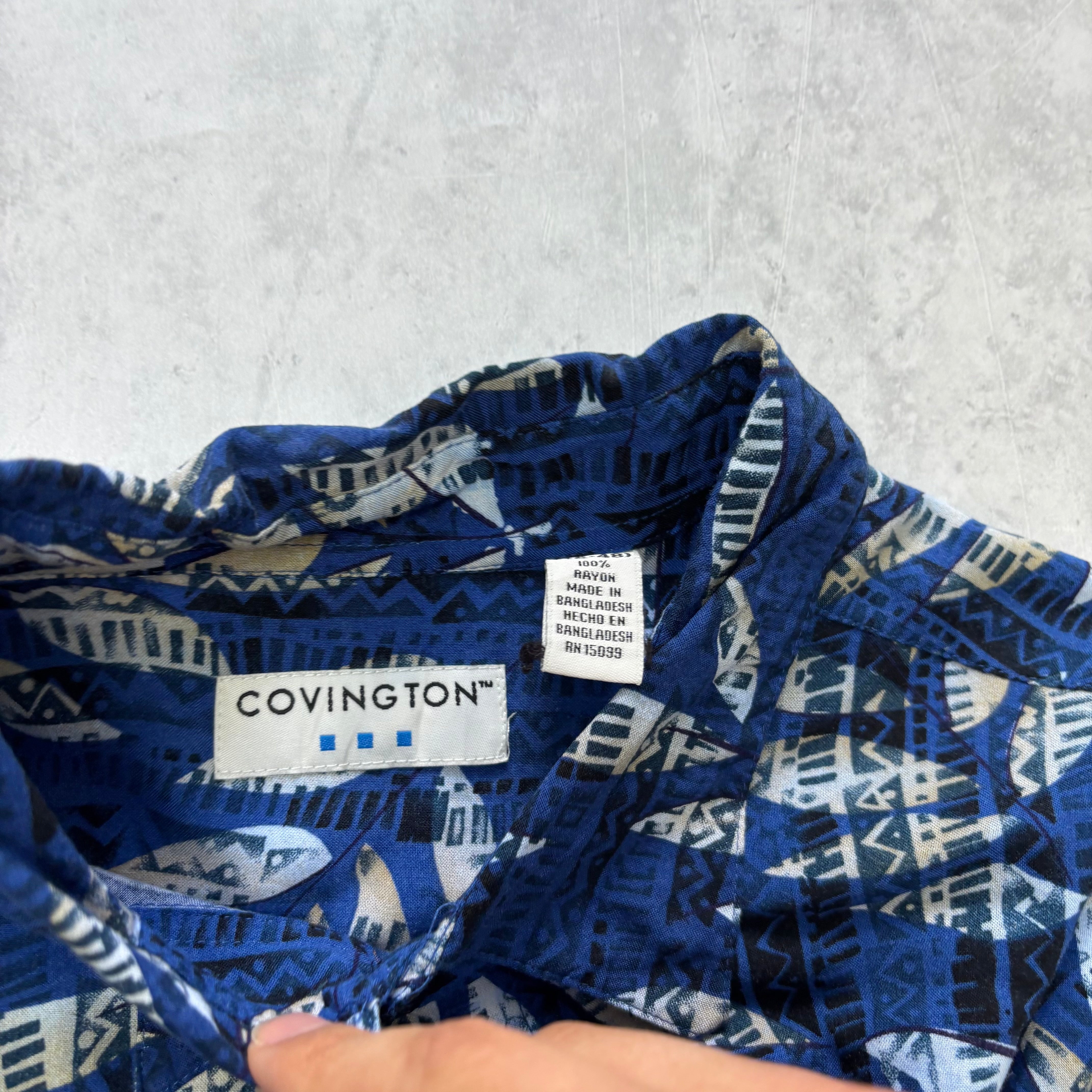 Hawaiian Shirt Mens XL Blue Floral Aloha Short Sleeve Rayon Slim Fit (E)