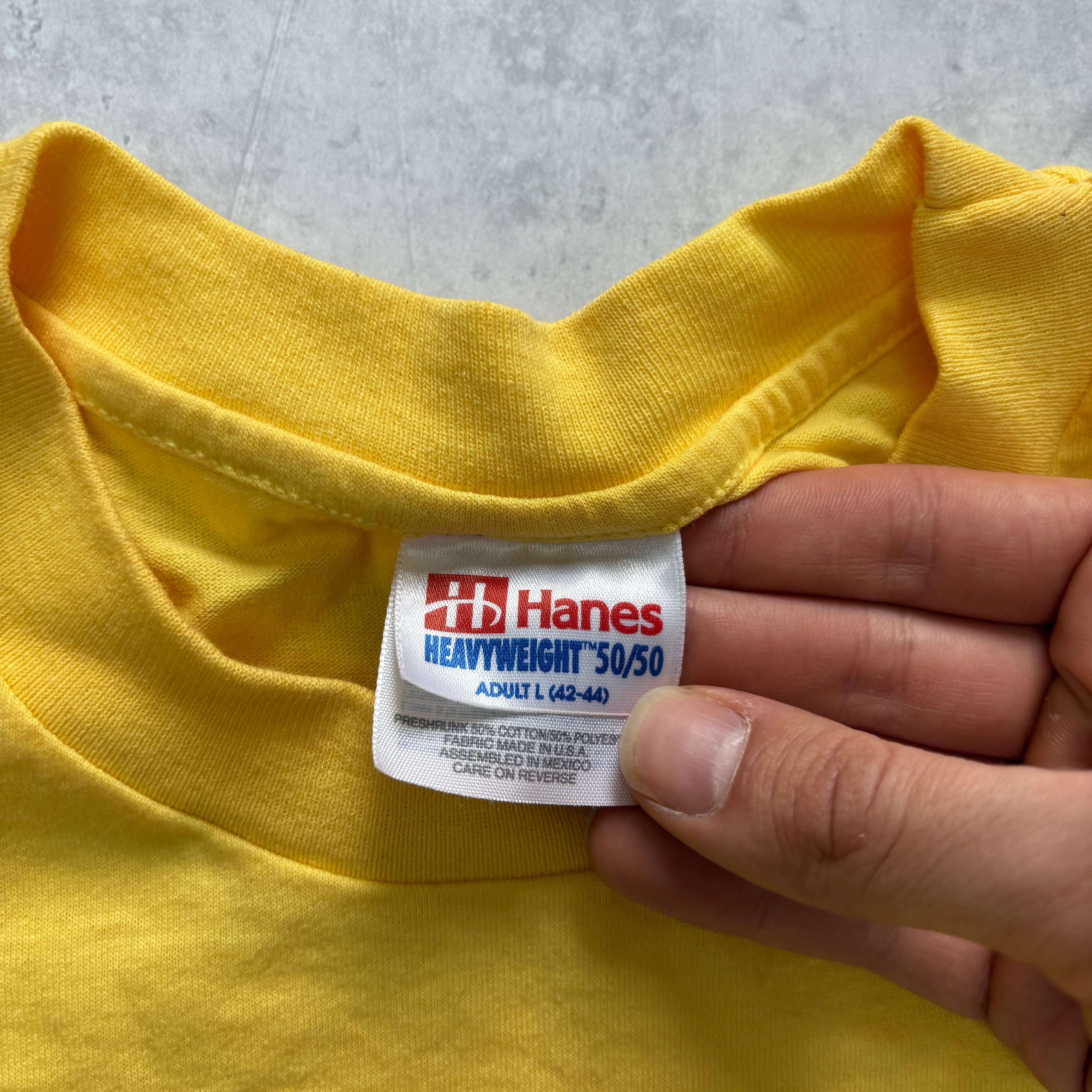 Vintage T Shirt Mens Large Yellow Single Stitch Graphic Print 90s USA Walk (E)