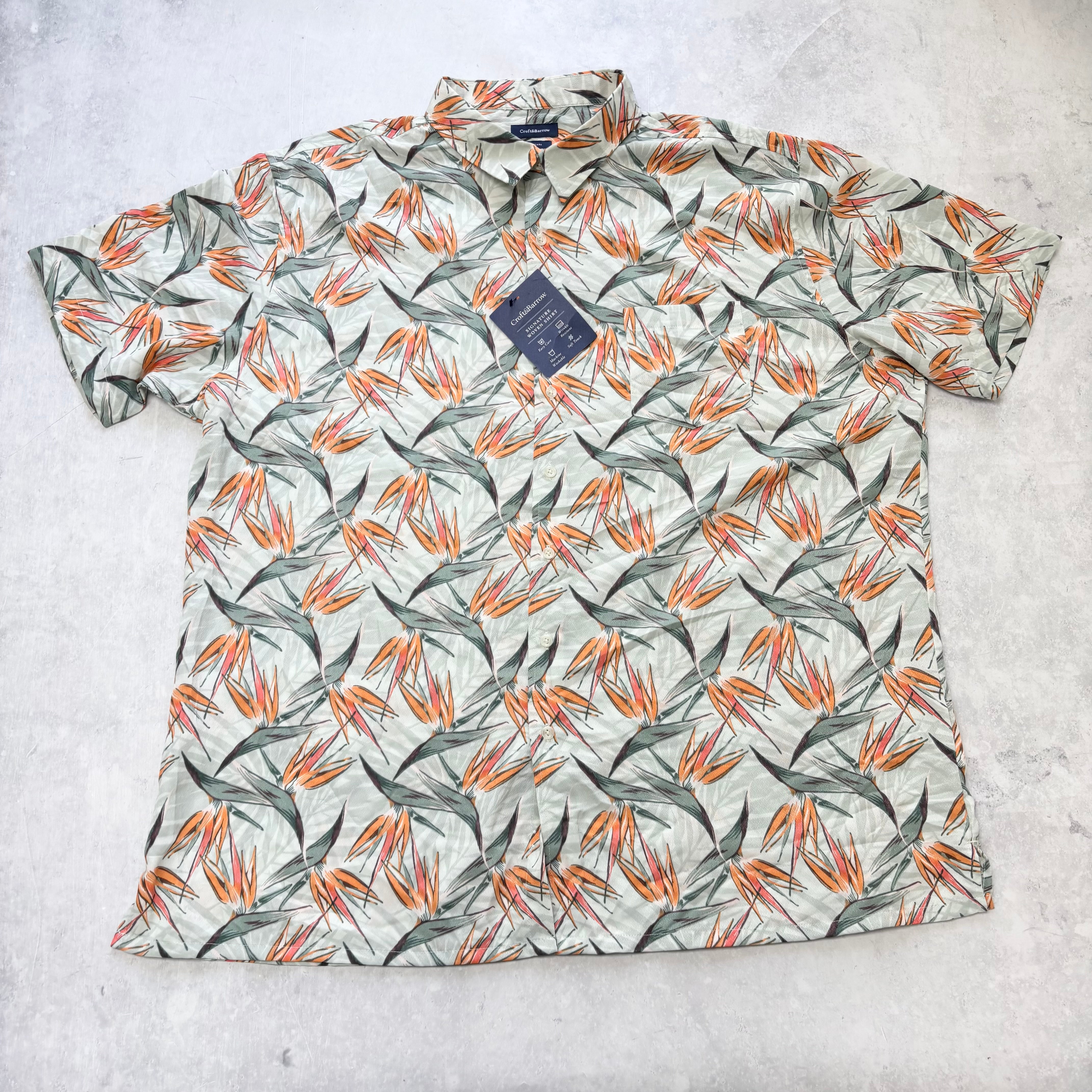 Hawaiian Shirt Mens XXL Green Floral Aloha Short Sleeve Polyester (E)