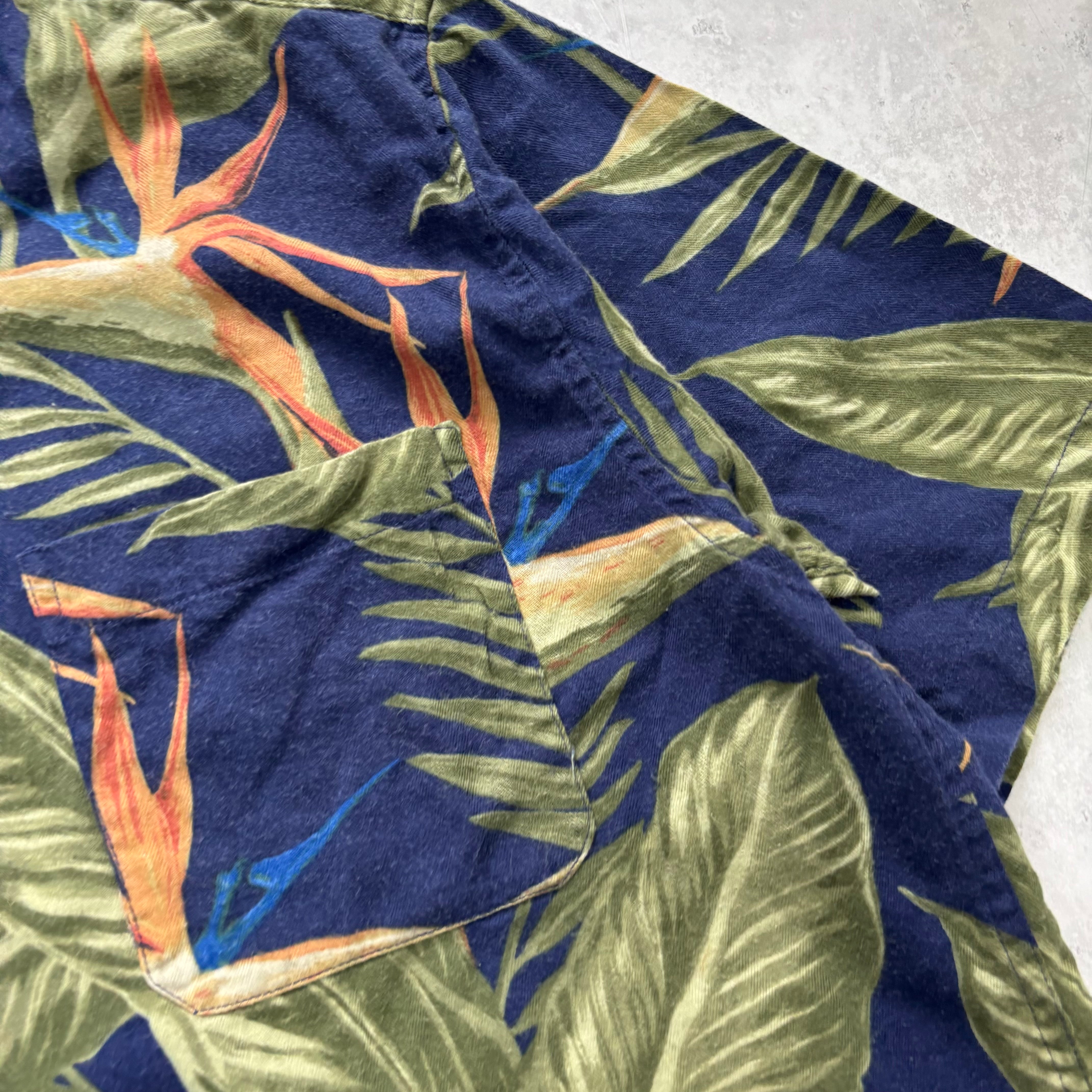Vintage Hawaiian Shirt Mens Large Blue Floral Aloha Short Sleeve