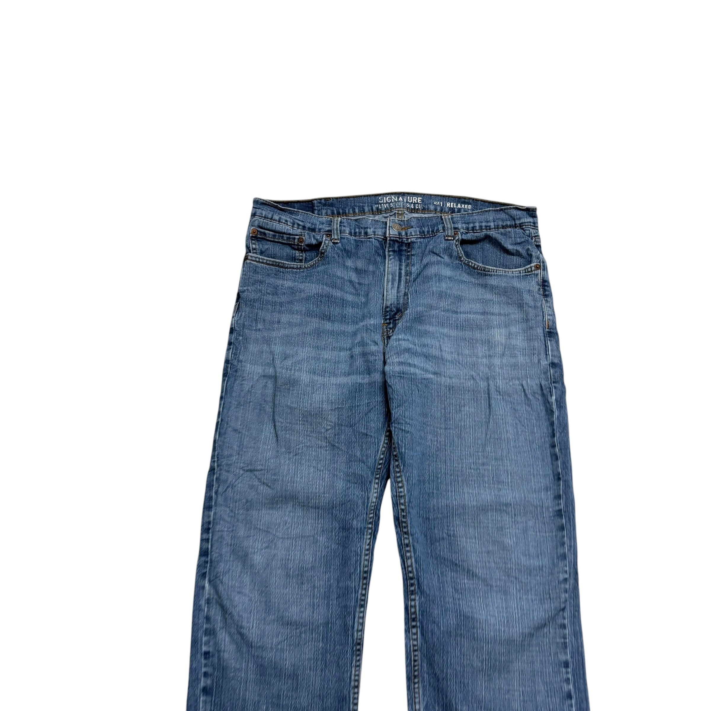 Levis Signature Jeans W38 L30 Mens Mid Blue Relaxed Straight Fit Stretch