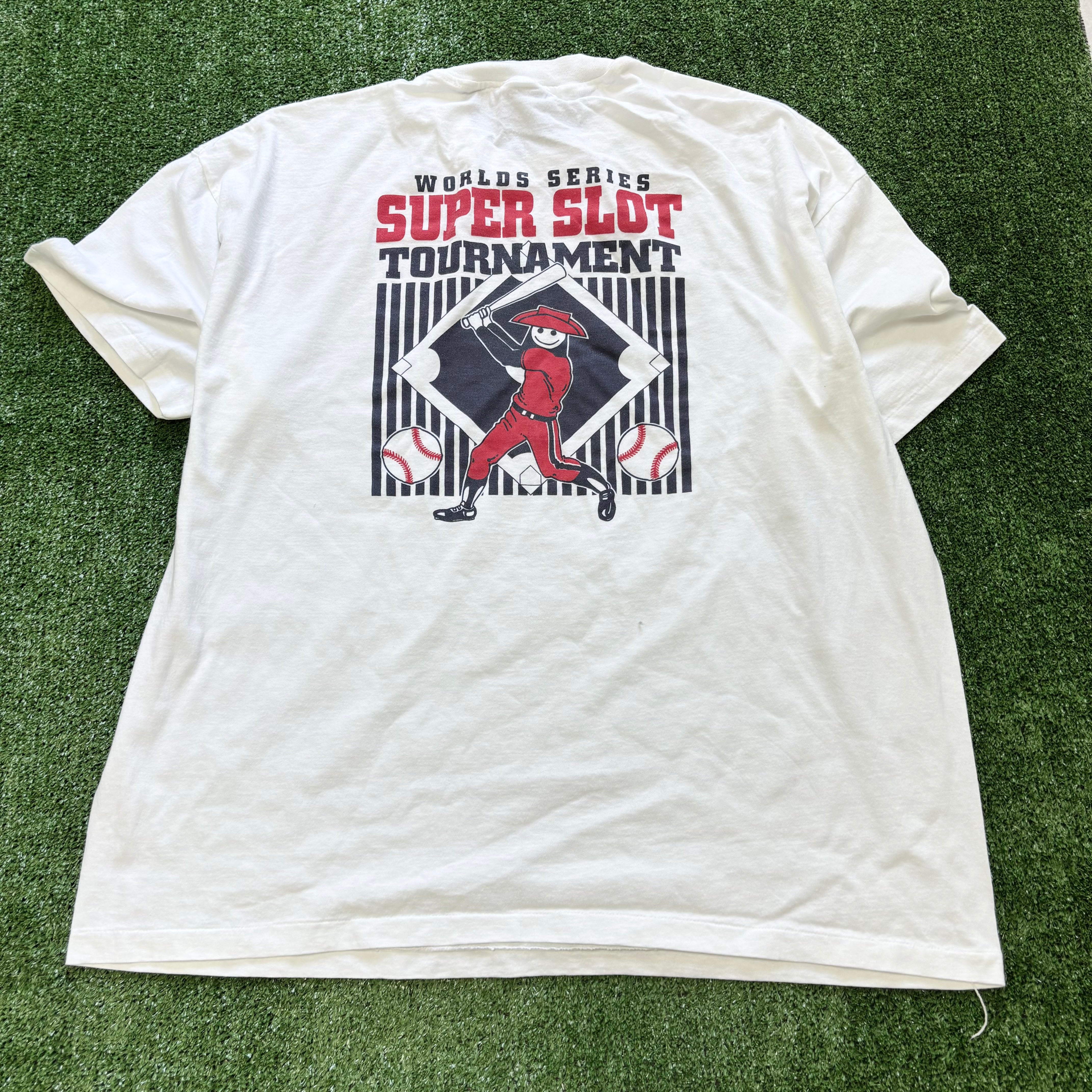 Vintage T Shirt Mens XXL White Single Stitch Graphic Print 90s USA Baseball (E)